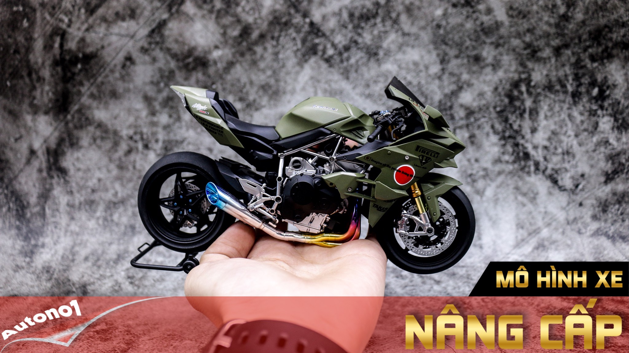 MÔ HÌNH KAWASAKI H2R CUSTOM LIBERTY WALK ARMY 1:12 TAMIYA D078