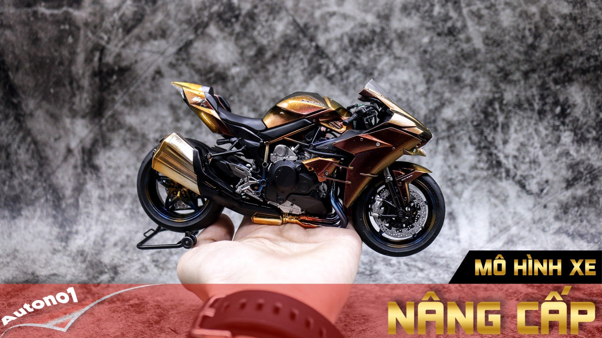  Mô hình xe cao cấp Kawasaki H2 Custom Stardust Copper 1:12 Tamiya D096 