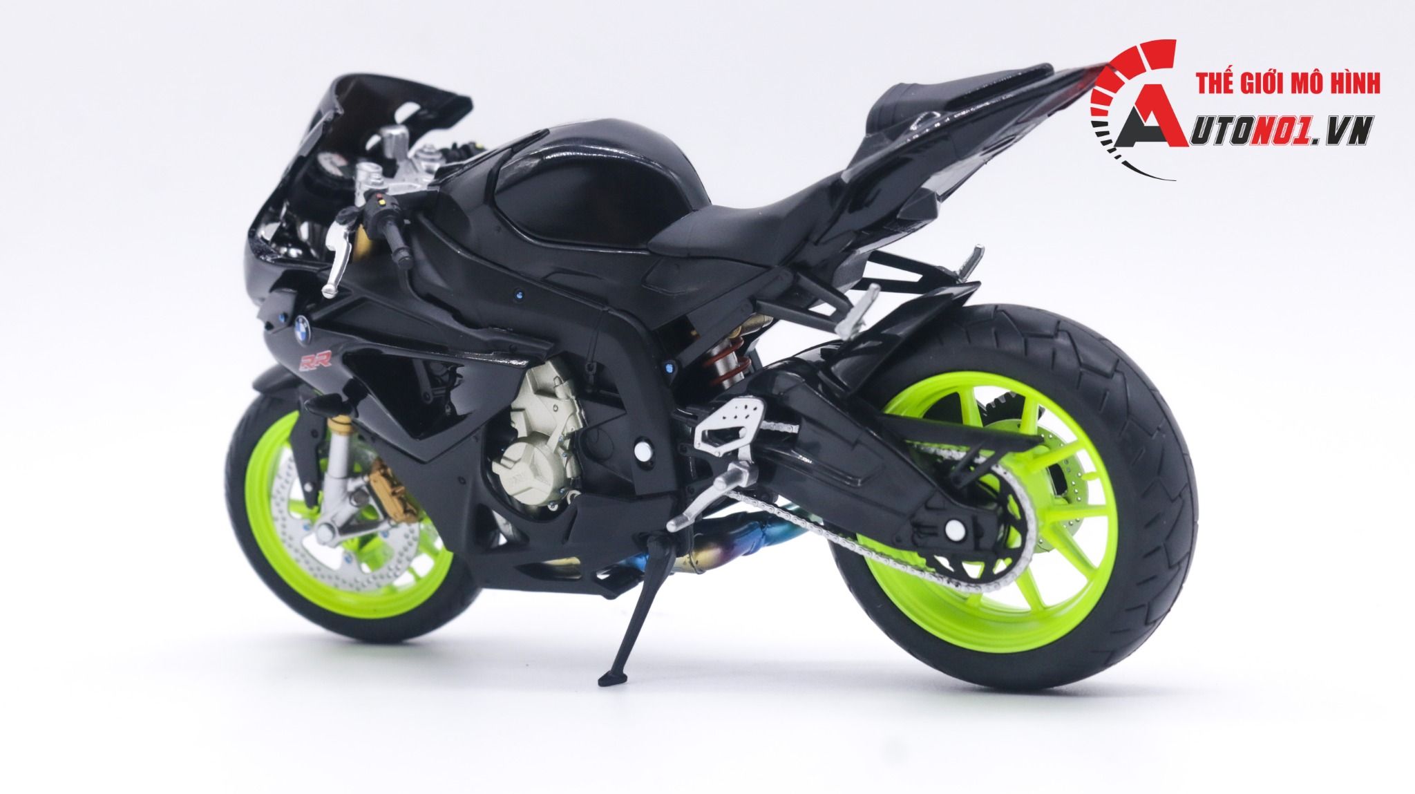  Mô hình xe độ BMW S1000RR black độ pô, độ mâm 1:12 Autono1 Joycity D022K 