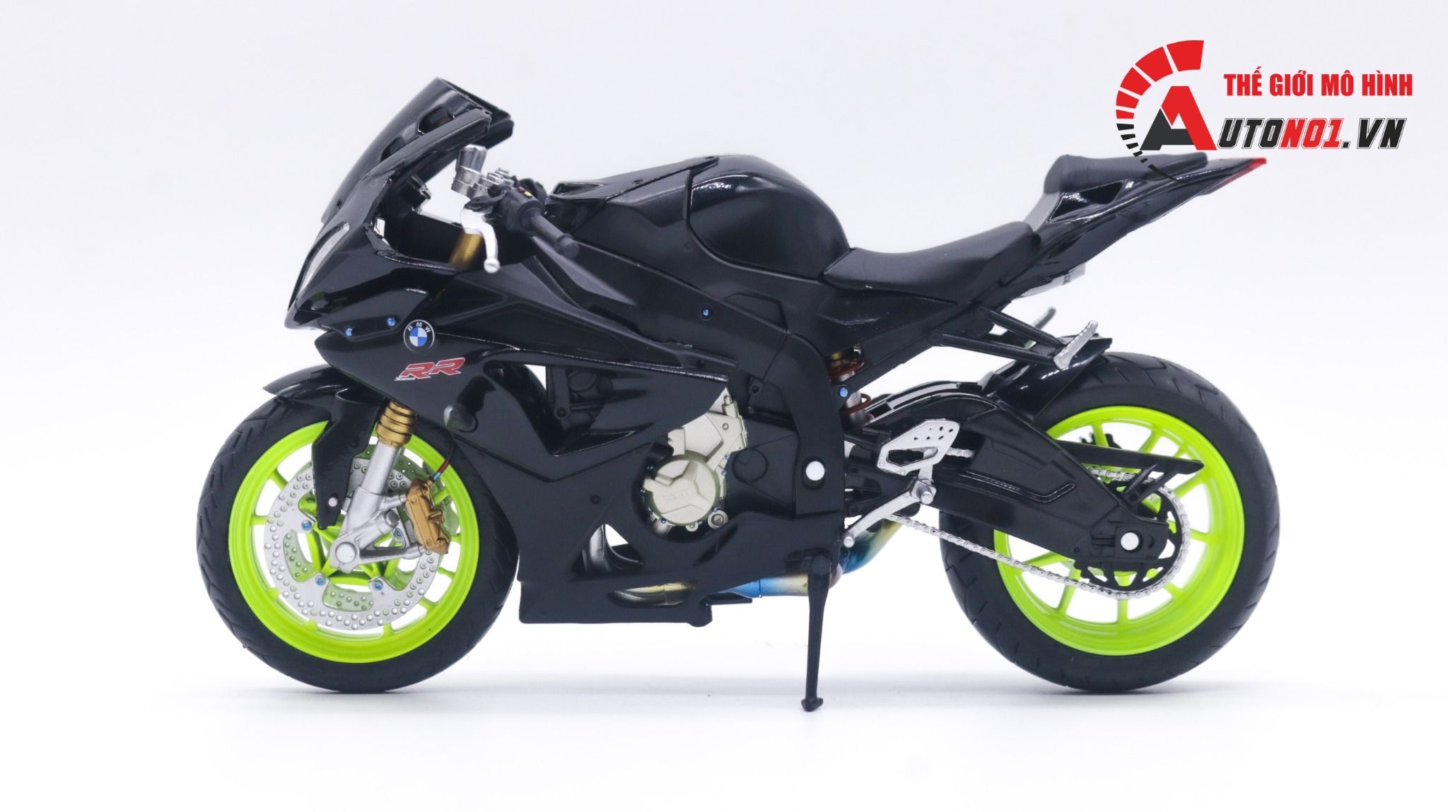  Mô hình xe độ BMW S1000RR black độ pô, độ mâm 1:12 Autono1 Joycity D022K 