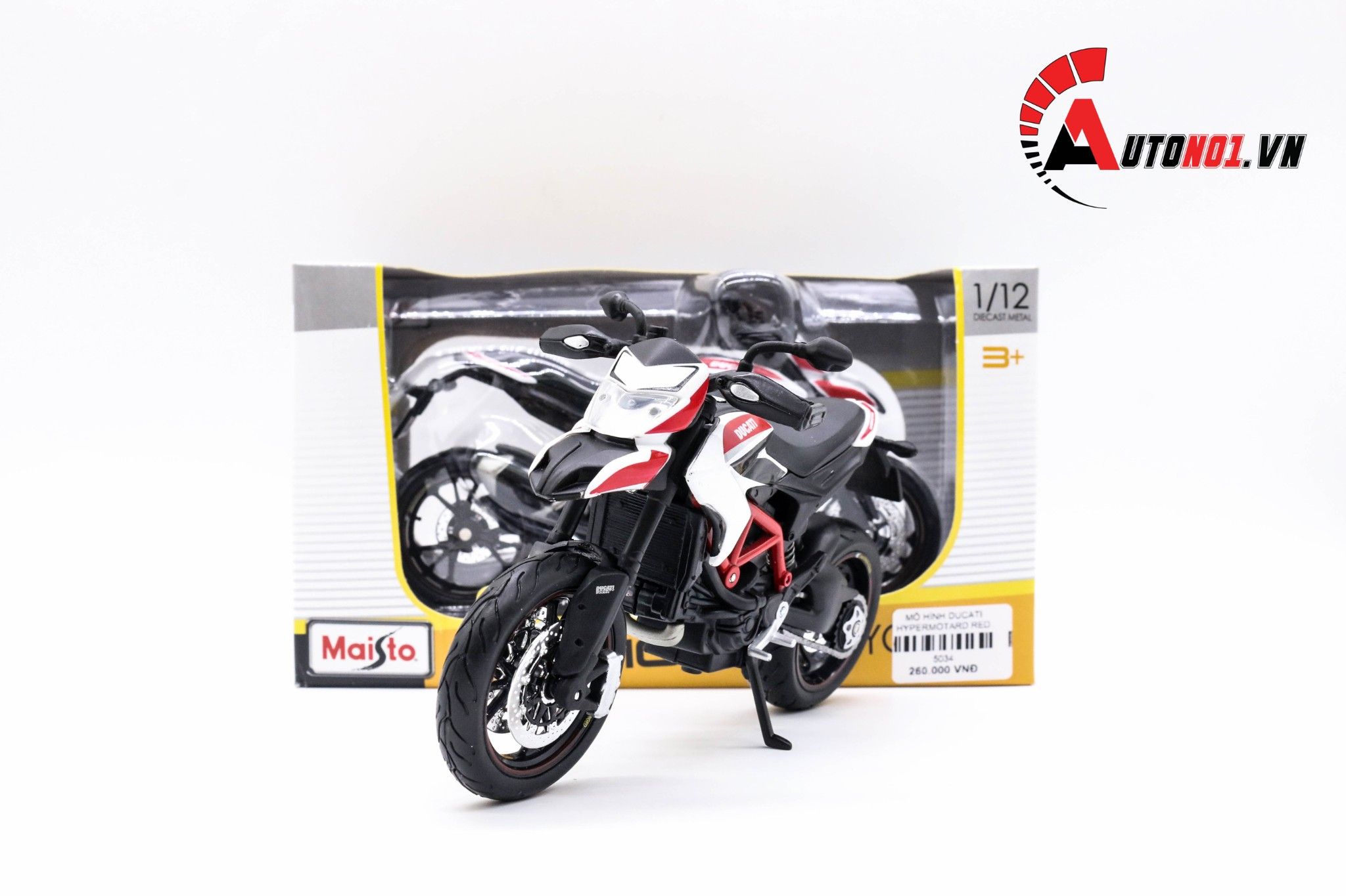  Mô hình xe Ducati Hypermotard red white có đế 1:12 Maisto MT083 