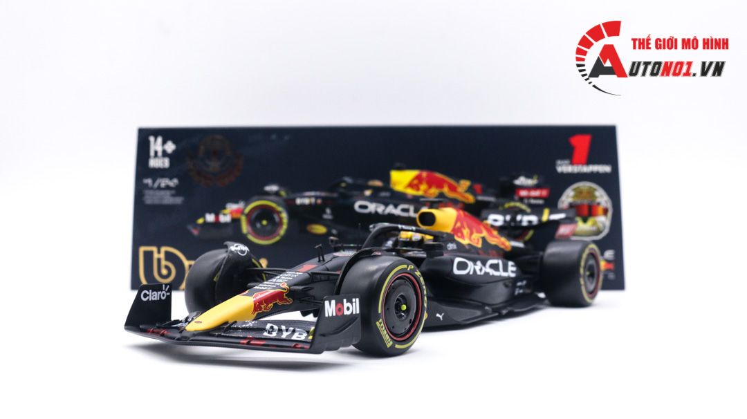  Mô hình xe đua F1 Oracle Red Bull racing 2022 RB18 hộp mica có figure 1:24 Bburago OT061 