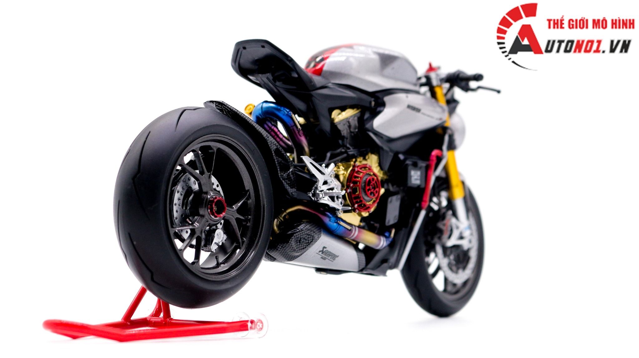  Mô hình xe cao cấp Ducati 1199 Panigale Cafe Racer Grey Red cao cấp nồi khô ghi đông mâm căm 1:12 Tamiya D201 