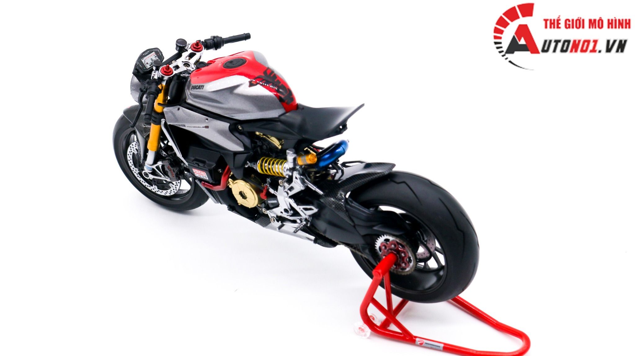  Mô hình xe cao cấp Ducati 1199 Panigale Cafe Racer Grey Red cao cấp nồi khô ghi đông mâm căm 1:12 Tamiya D201 