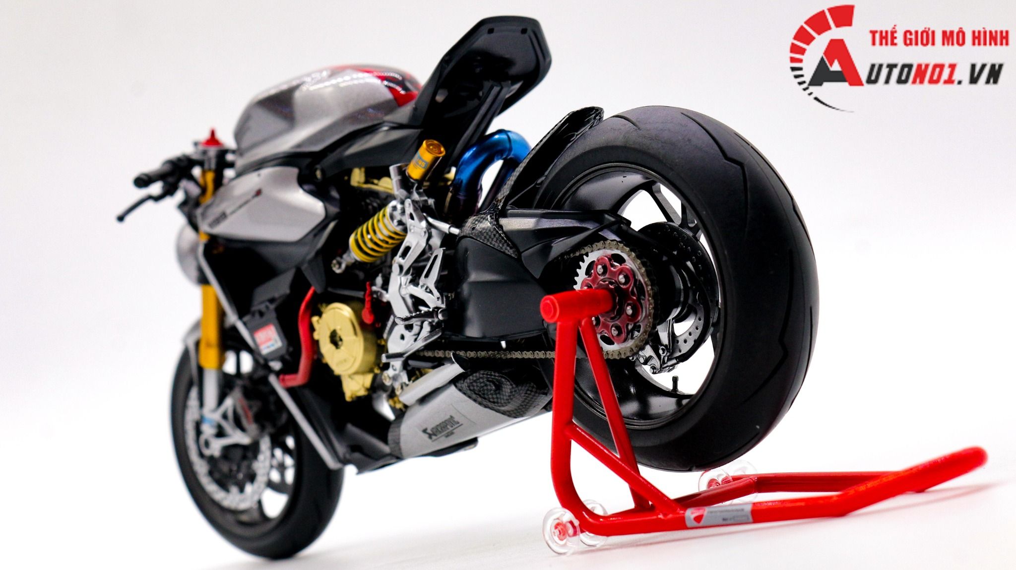  Mô hình xe cao cấp Ducati 1199 Panigale Cafe Racer Grey Red cao cấp nồi khô ghi đông mâm căm 1:12 Tamiya D201 