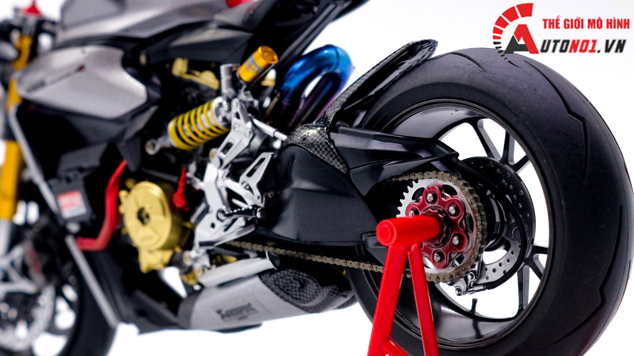  Mô hình xe cao cấp Ducati 1199 Panigale Cafe Racer Grey Red cao cấp nồi khô ghi đông mâm căm 1:12 Tamiya D201 