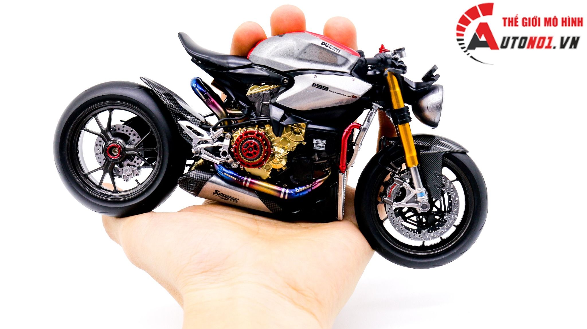  Mô hình xe cao cấp Ducati 1199 Panigale Cafe Racer Grey Red cao cấp nồi khô ghi đông mâm căm 1:12 Tamiya D201 