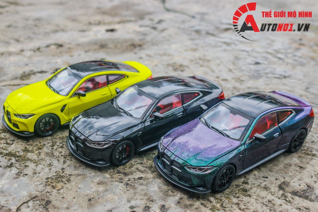  Mô hình xe BMW M4 2024 full open - đánh lái - có đèn - âm thanh full kính tỉ lệ 1:24 Alloy model OT573 