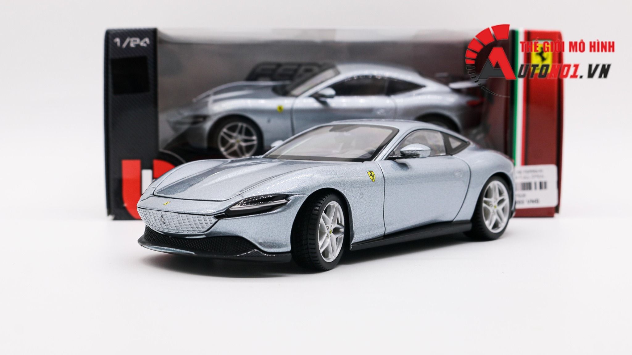  Mô hình xe Ferrari Roma Silver đánh lái được full open 1:24 Bburago 7926 