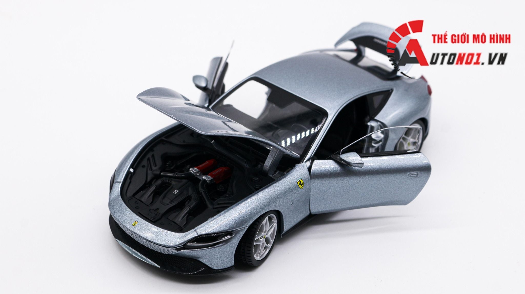  Mô hình xe Ferrari Roma Silver đánh lái được full open 1:24 Bburago 7926 