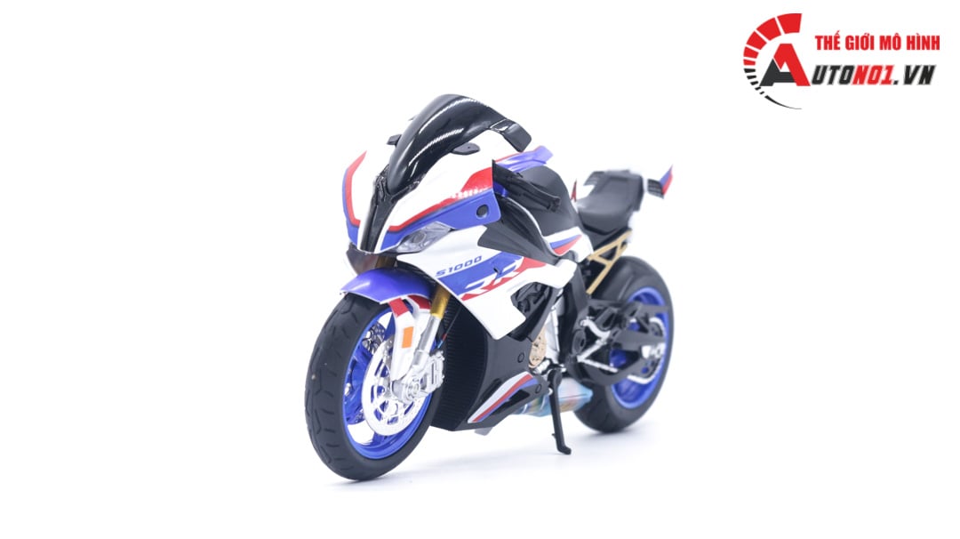  Mô hình xe độ Bmw S1000rr White Blue 2020 độ pô Akrapovic gold 1:12 Autono1 Alloy D160J 