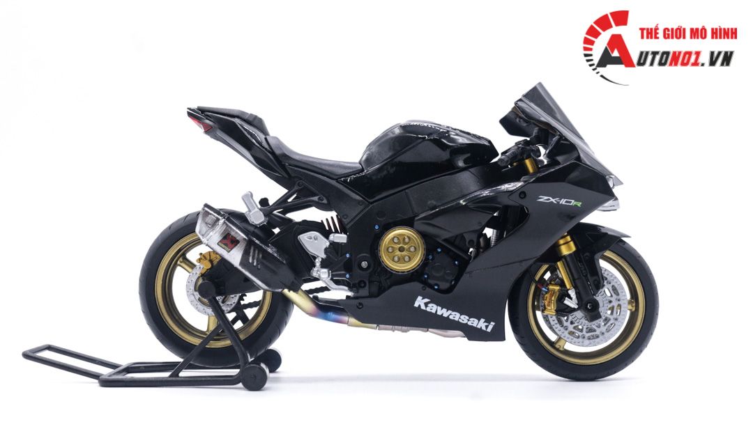  Mô hình xe độ Kawasaki Ninja Zx-10r black độ nồi - tem - pô akrapovic 1:12 Autono1 Welly D240 