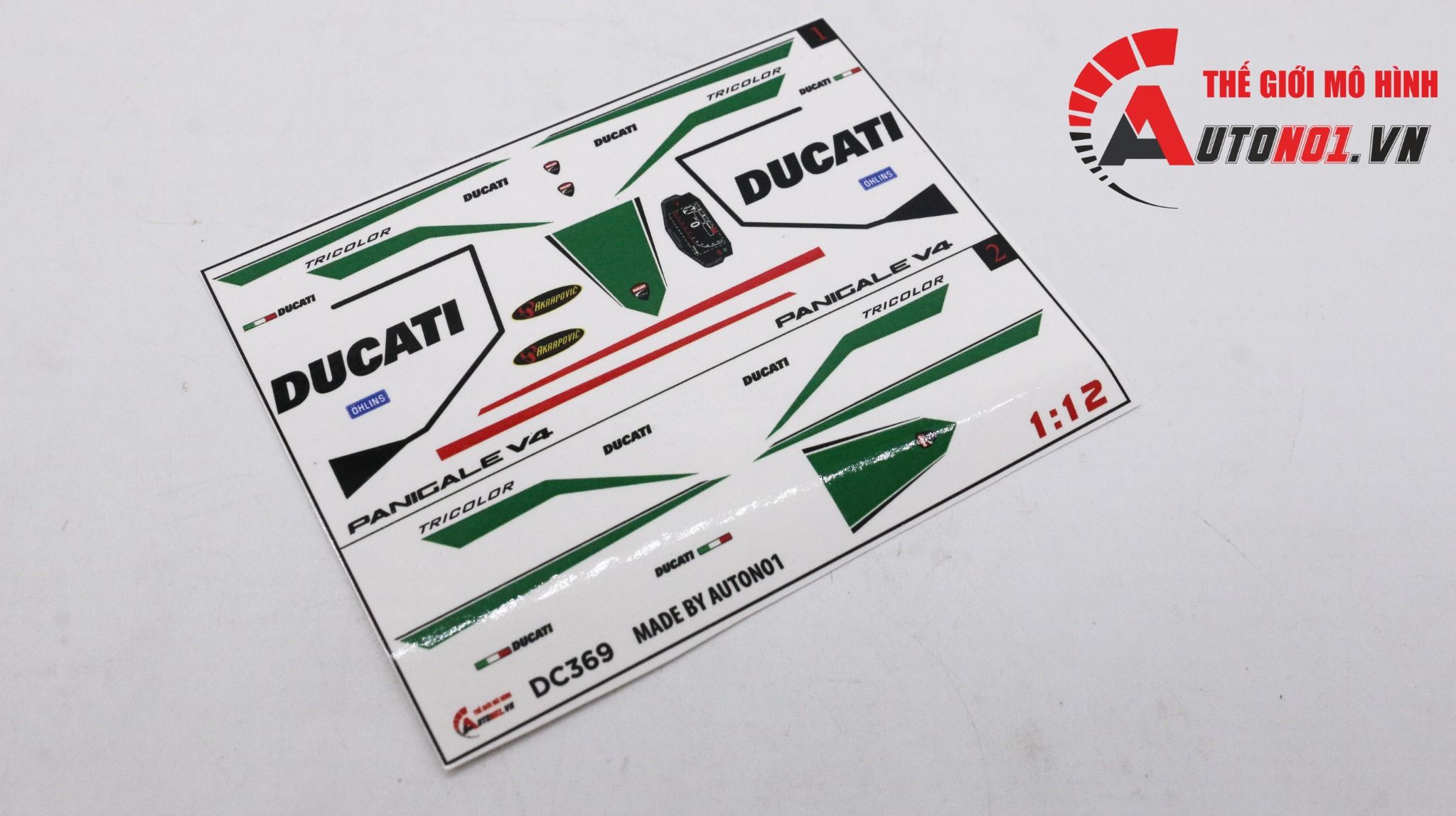  Decal nước độ Ducati V4 Tricolor dán cho mọi nền màu tỉ lệ 1:12 Autono1 DC600B 