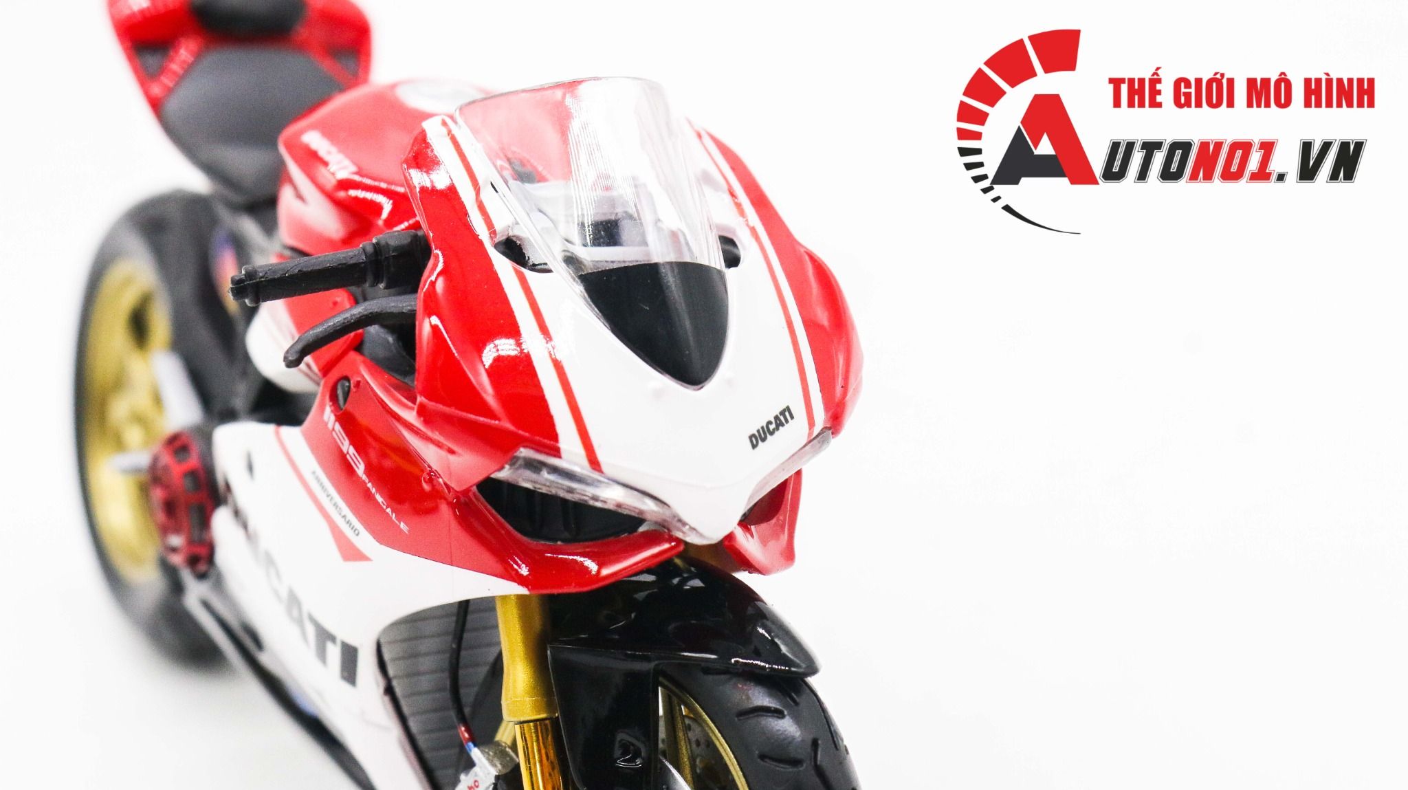  Mô hình siêu xe Ducati 1299 Panigale S Custom 50th Anniversary Red White V1 độ nồi 1:12 Autono1 D221D 