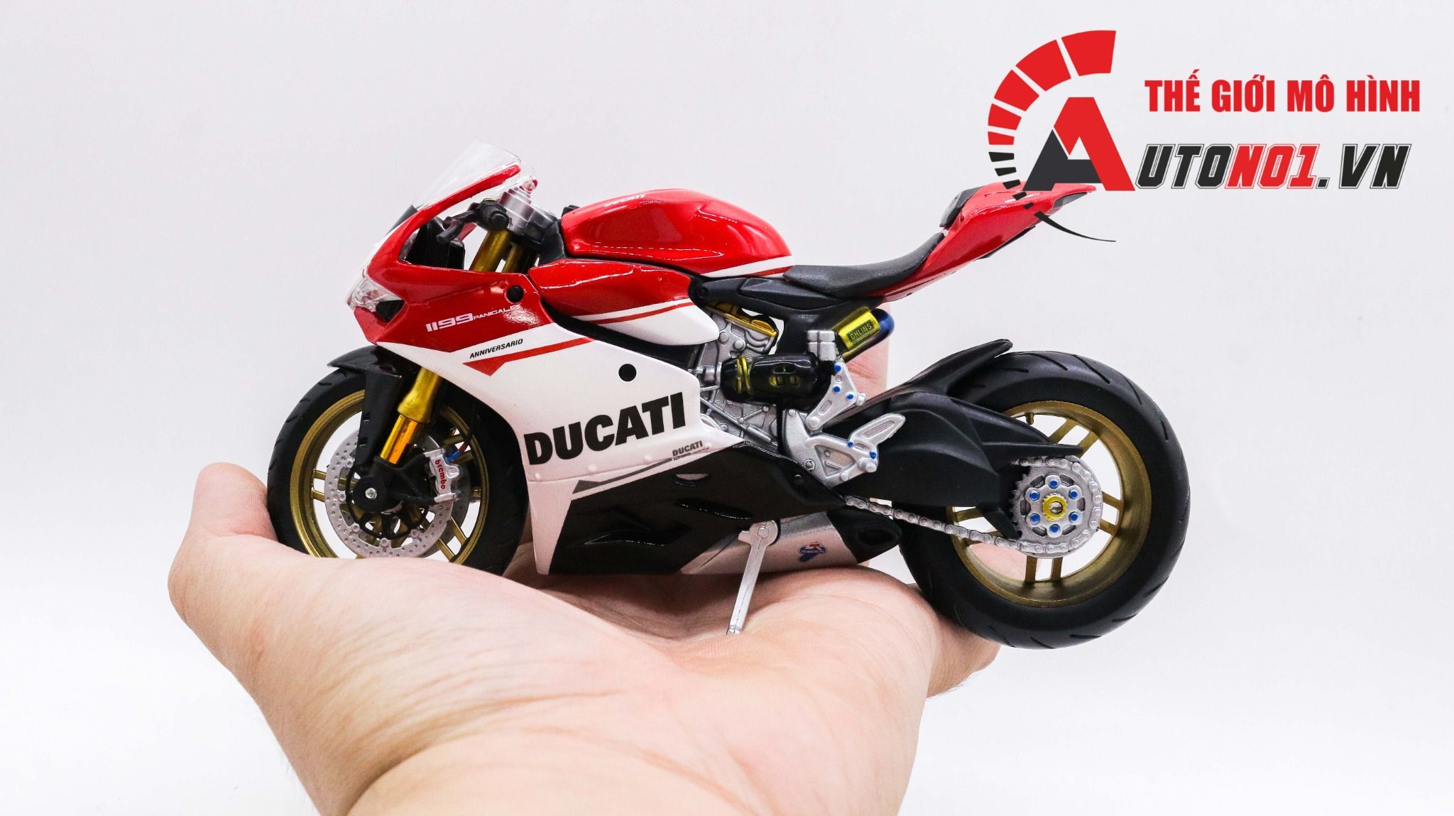  Mô hình siêu xe Ducati 1299 Panigale S Custom 50th Anniversary Red White V1 độ nồi 1:12 Autono1 D221D 