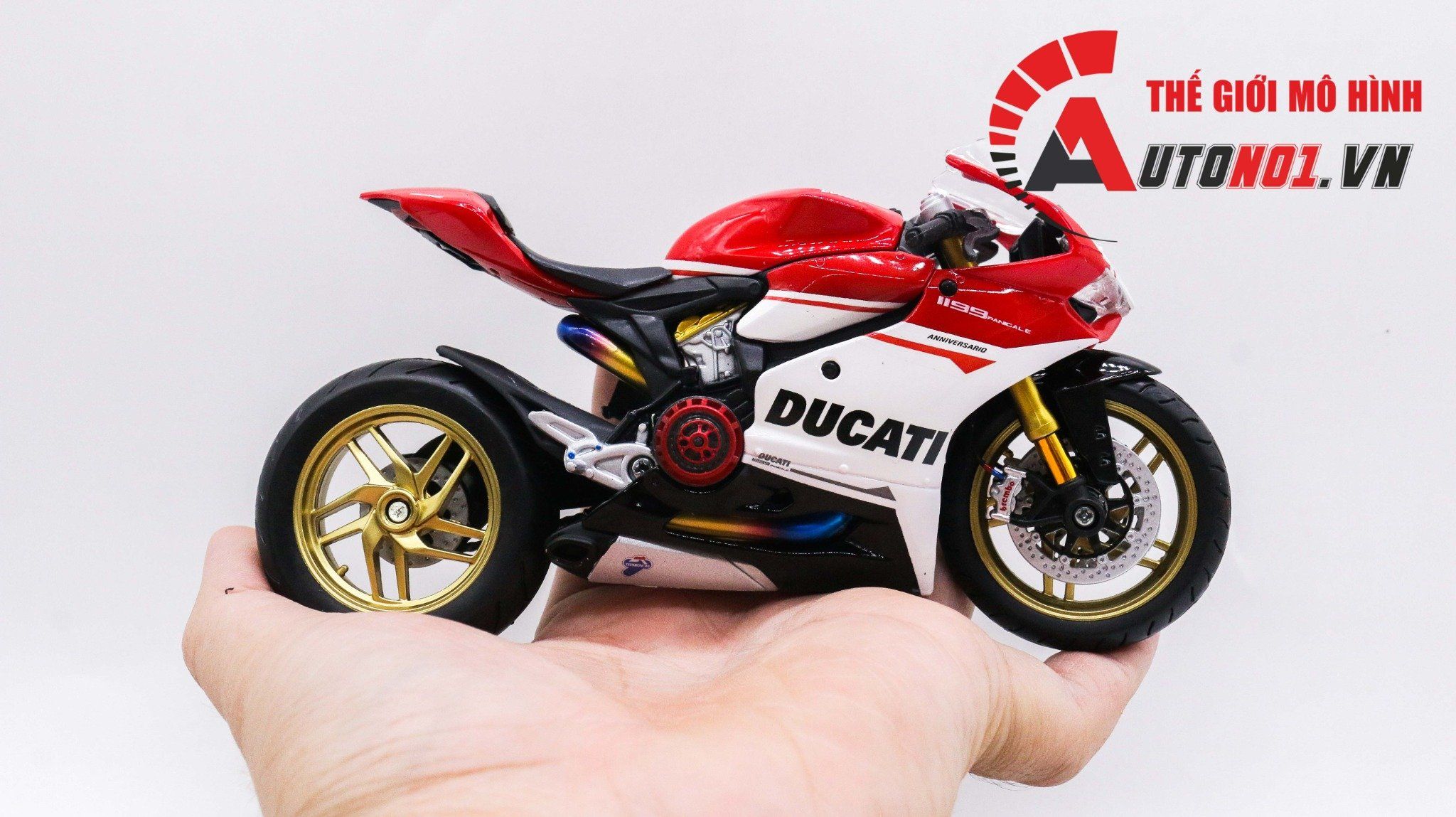  Mô hình siêu xe Ducati 1299 Panigale S Custom 50th Anniversary Red White V1 độ nồi 1:12 Autono1 D221D 