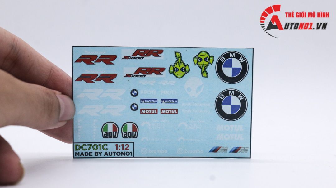  Decal nước cho BMW S1000RR motorad AGV dán mọi nền màu cho xe mô hình tỉ lệ 1:12 DC701C 