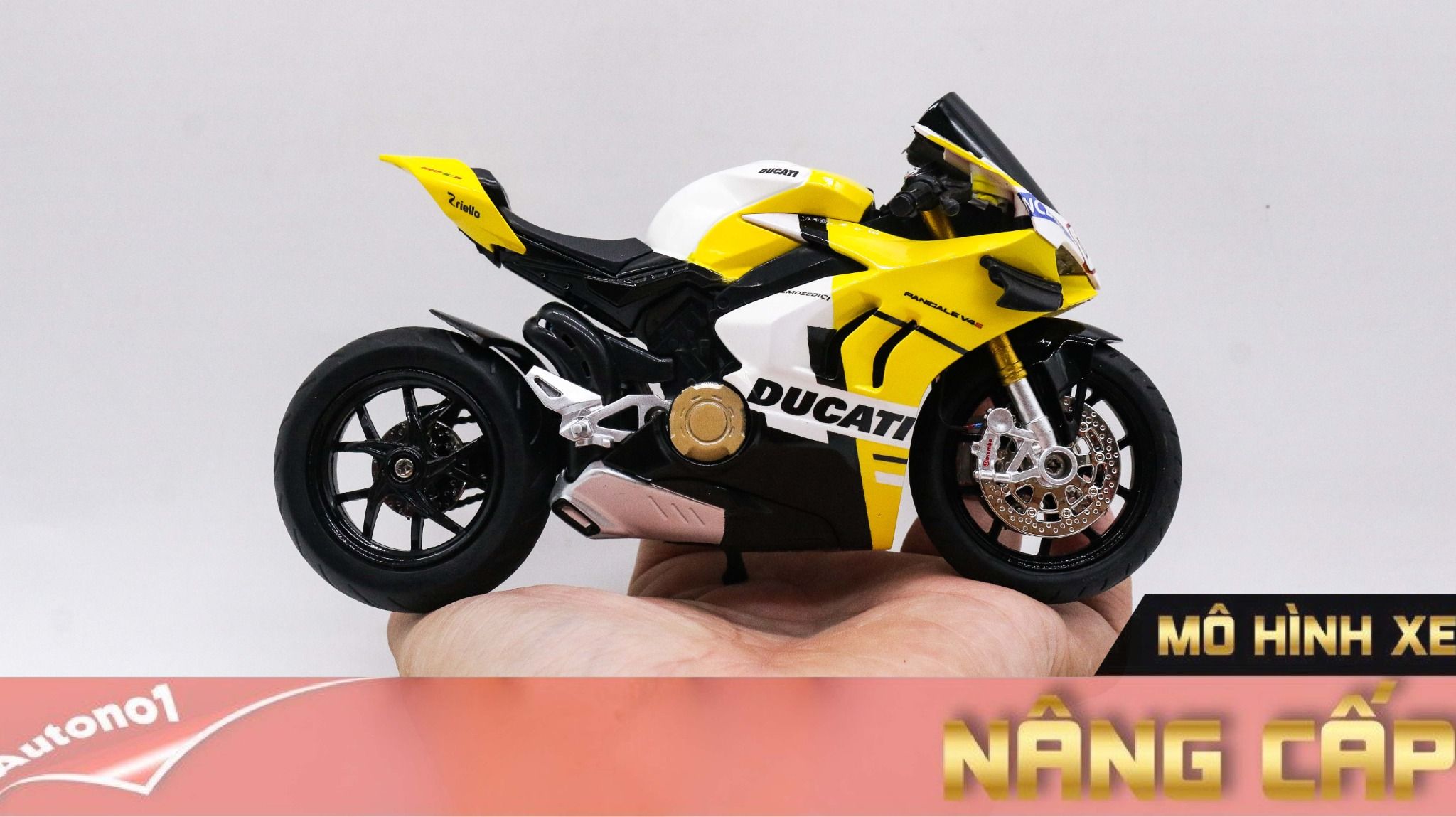  Mô hình xe độ Ducati V4s Advance Yellow Tỉ Lệ 1:12 Autono1 D222a 