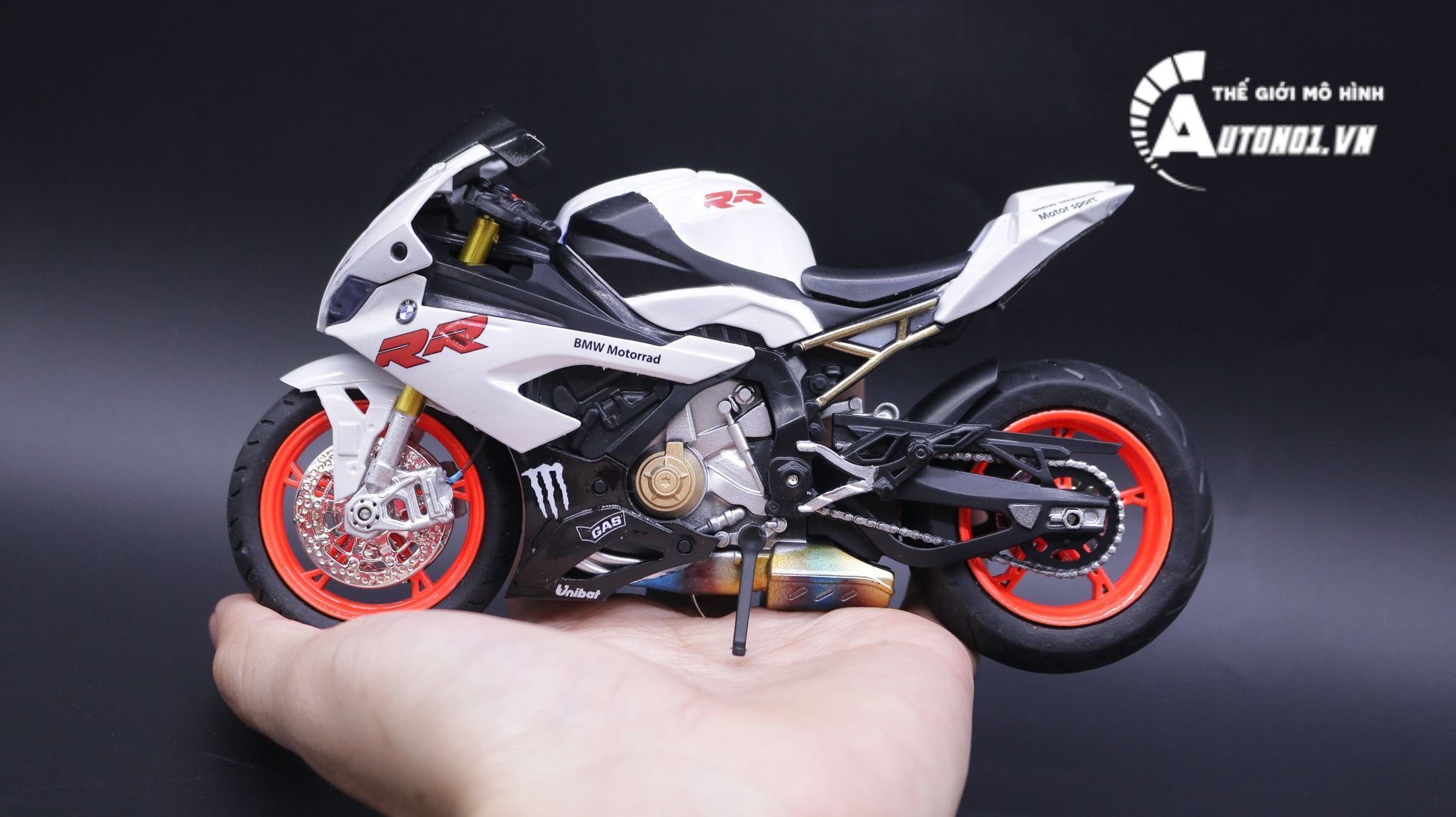  Mô hình xe độ Bmw S1000 2020 White Mâm - Pô 1:12 Autono1 Alloy D160B 