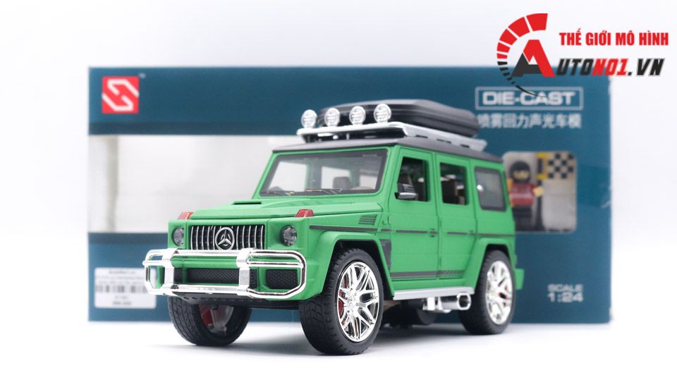  Mô hình xe Mercedes-Benz G-class G63 có hộp camping trên mui, figure, phun khói, đánh lái được full open tỉ lệ 1:24 Alloy Models 8108 