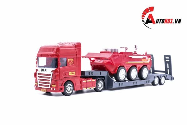 MÔ HÌNH XE TẢI VẬN CHUYỂN XE CỨU HOẢ 1:50 HYTRUCK 6094