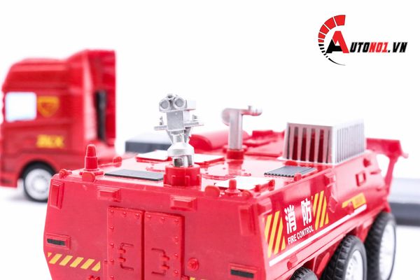 MÔ HÌNH XE TẢI VẬN CHUYỂN XE CỨU HOẢ 1:50 HYTRUCK 6094