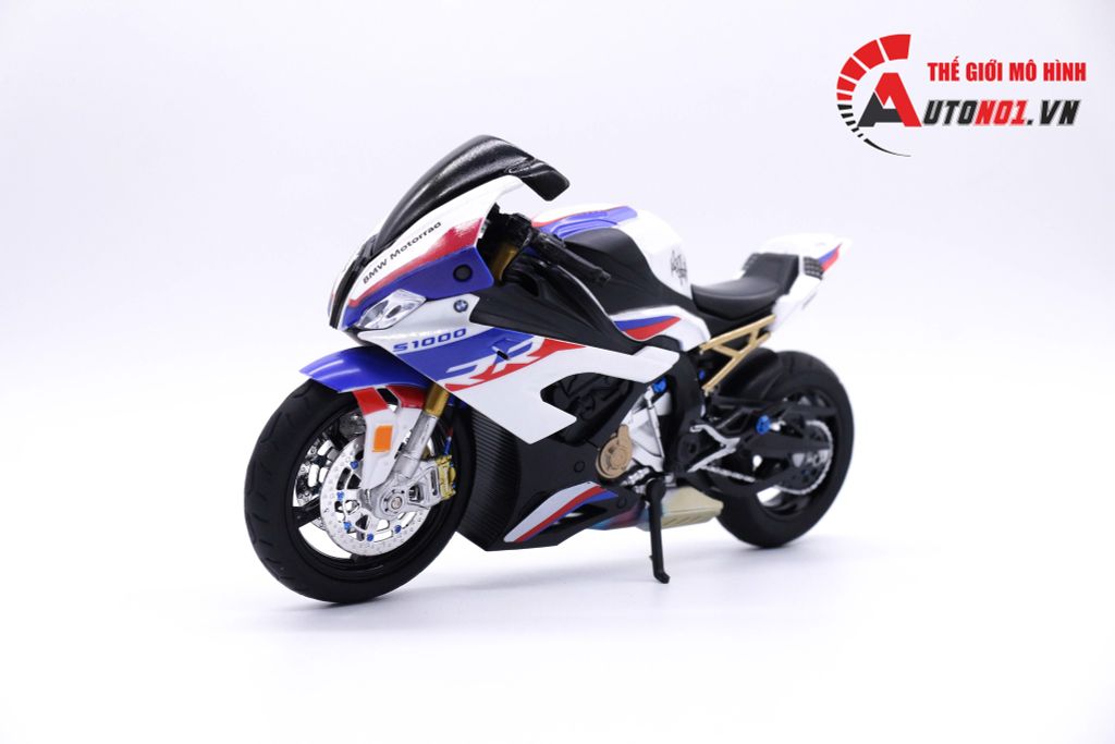 MÔ HÌNH XE ĐỘ BMW S1000RR WHITE BLUE 2020 ĐỘ PÔ AKRAPOVIC 1:12 D116