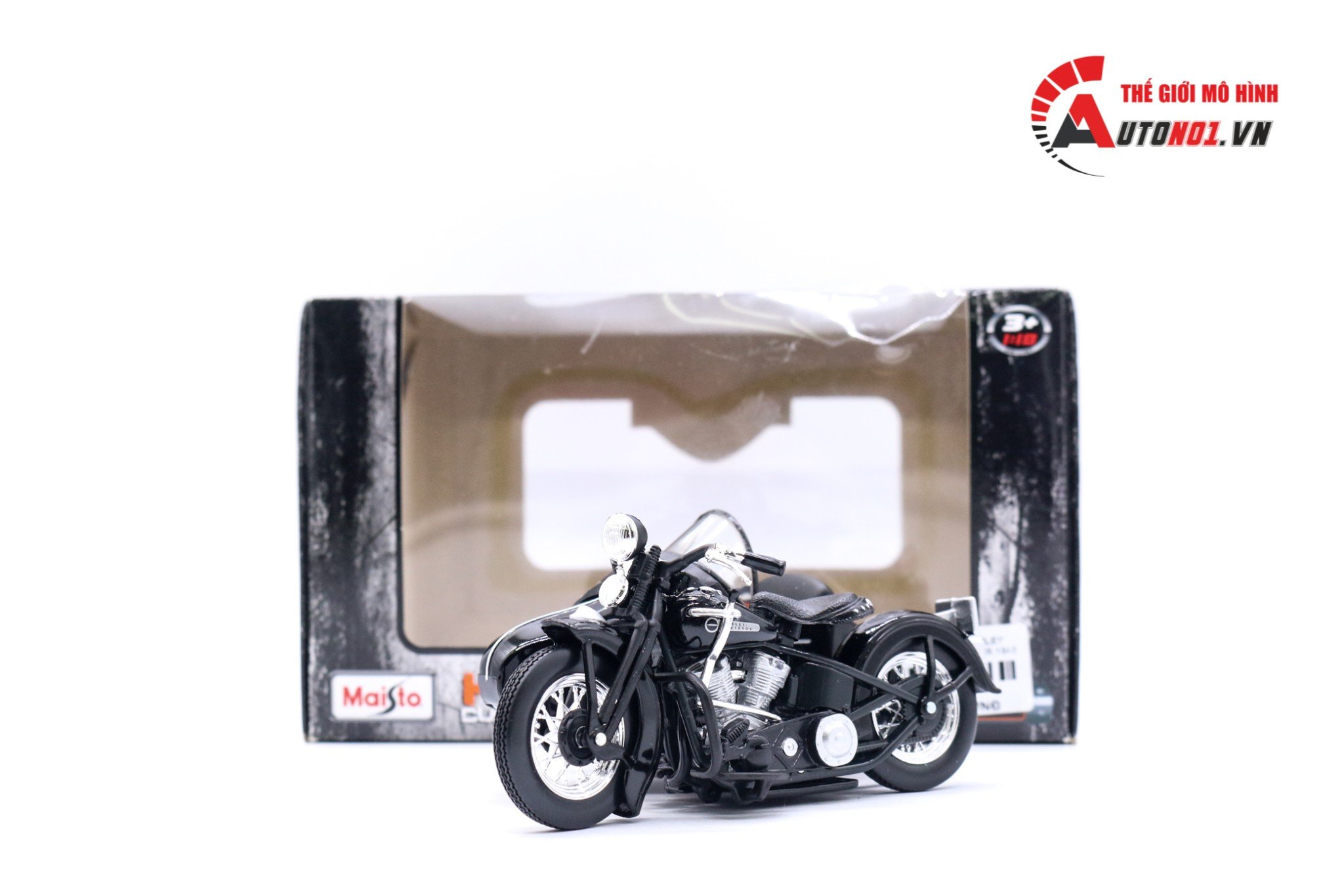 MÔ HÌNH XE HARLEY DAVIDSON SIDE CAR 1948 FL BLACK 1:18 MAISTO 6677
