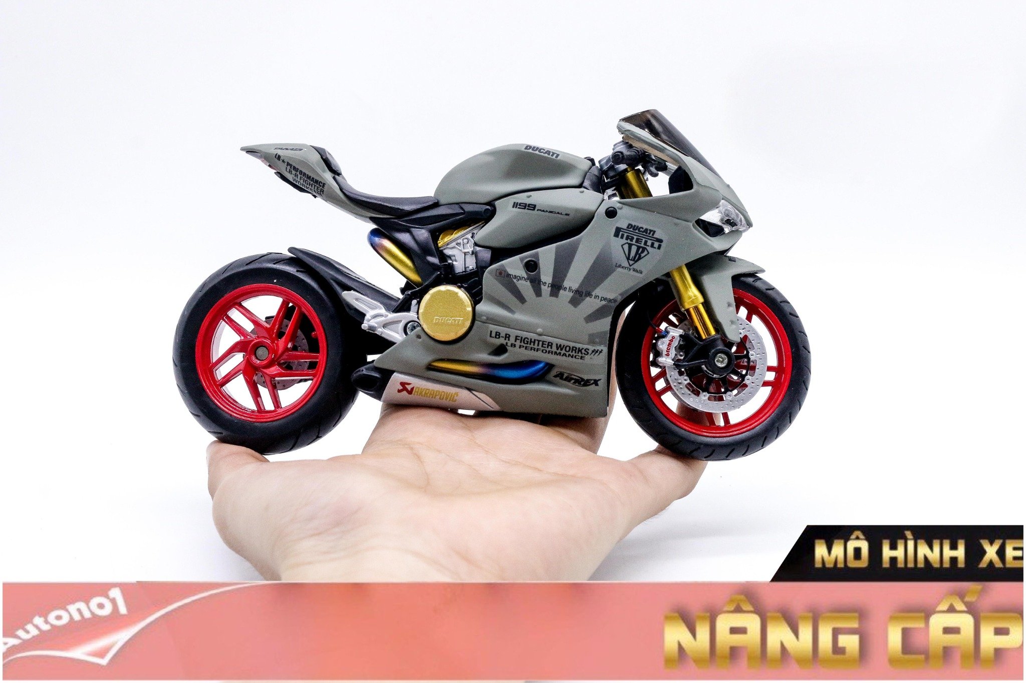  Mô hình xe độ Ducati 1199 Panigale S Liberty Walk Gray Custom 1:12 Autono1 D220a 