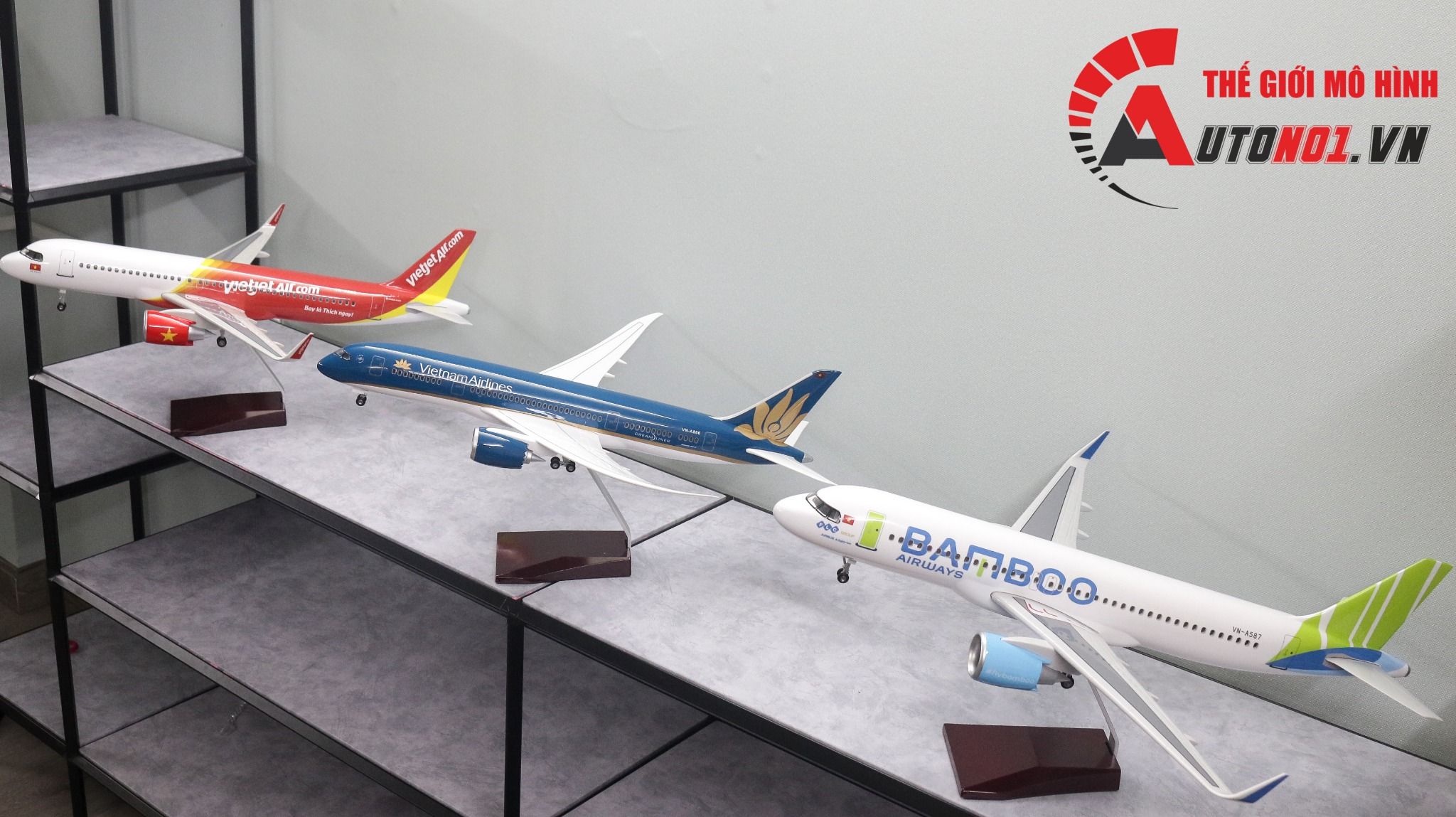 Mô hình máy bay Vietjet Air Airbus A321 Neo 47cm lắp ráp có đèn Everfl   banmohinhtinhcom