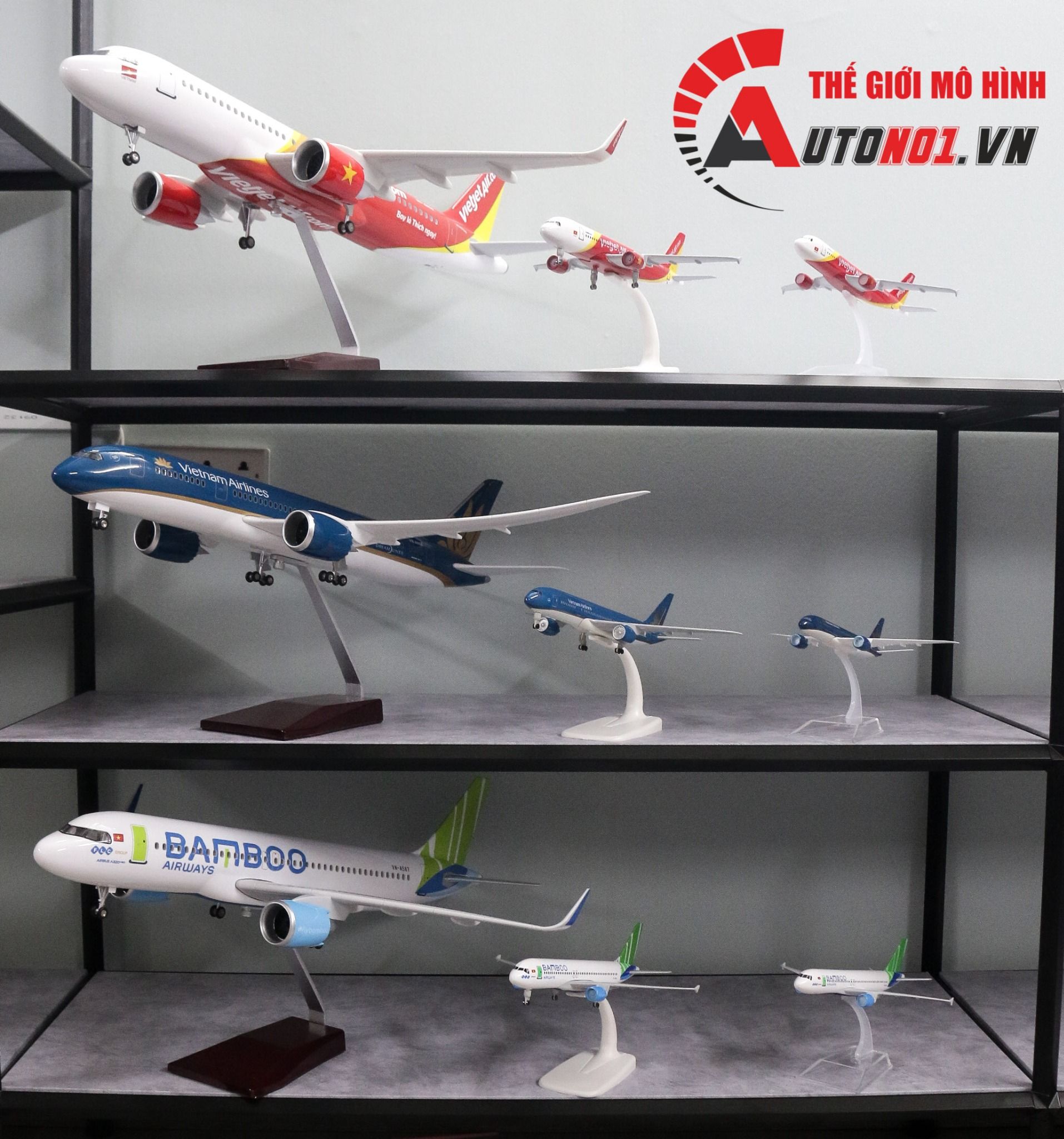  Mô hình máy bay Bamboo Airlines Air Airbus A320 47cm 1:130 có đèn led tự động theo tiếng vỗ tay hoặc chạm MB47004 