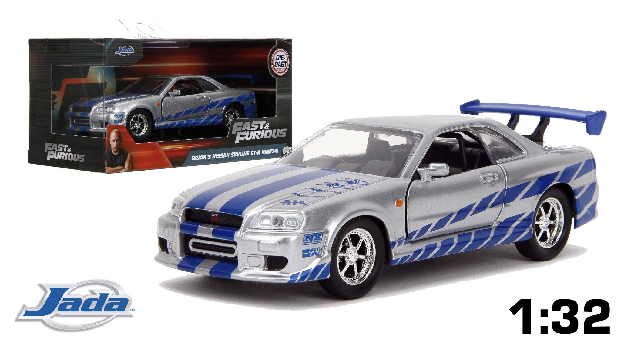  Mô hình xe Nissan GTR-R34 Skyline Brian's Fast & Furious tỉ lệ 1:32 Jada 24075 