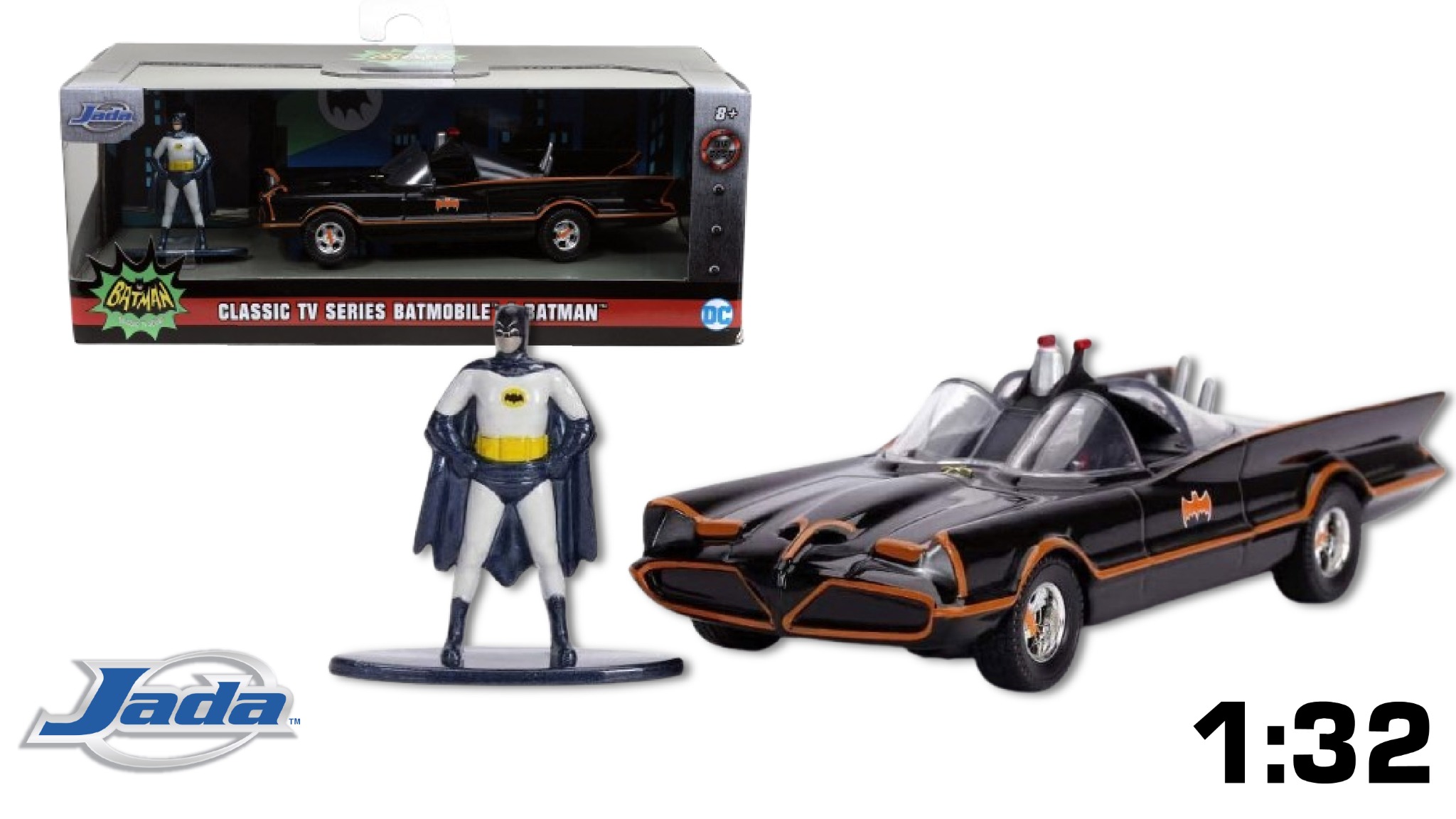  Mô hình xe Batman 1966 Classic TV Series Batmobile & Batman Figure DC Comics tỉ lệ 1:32 Jada Toys 31703 