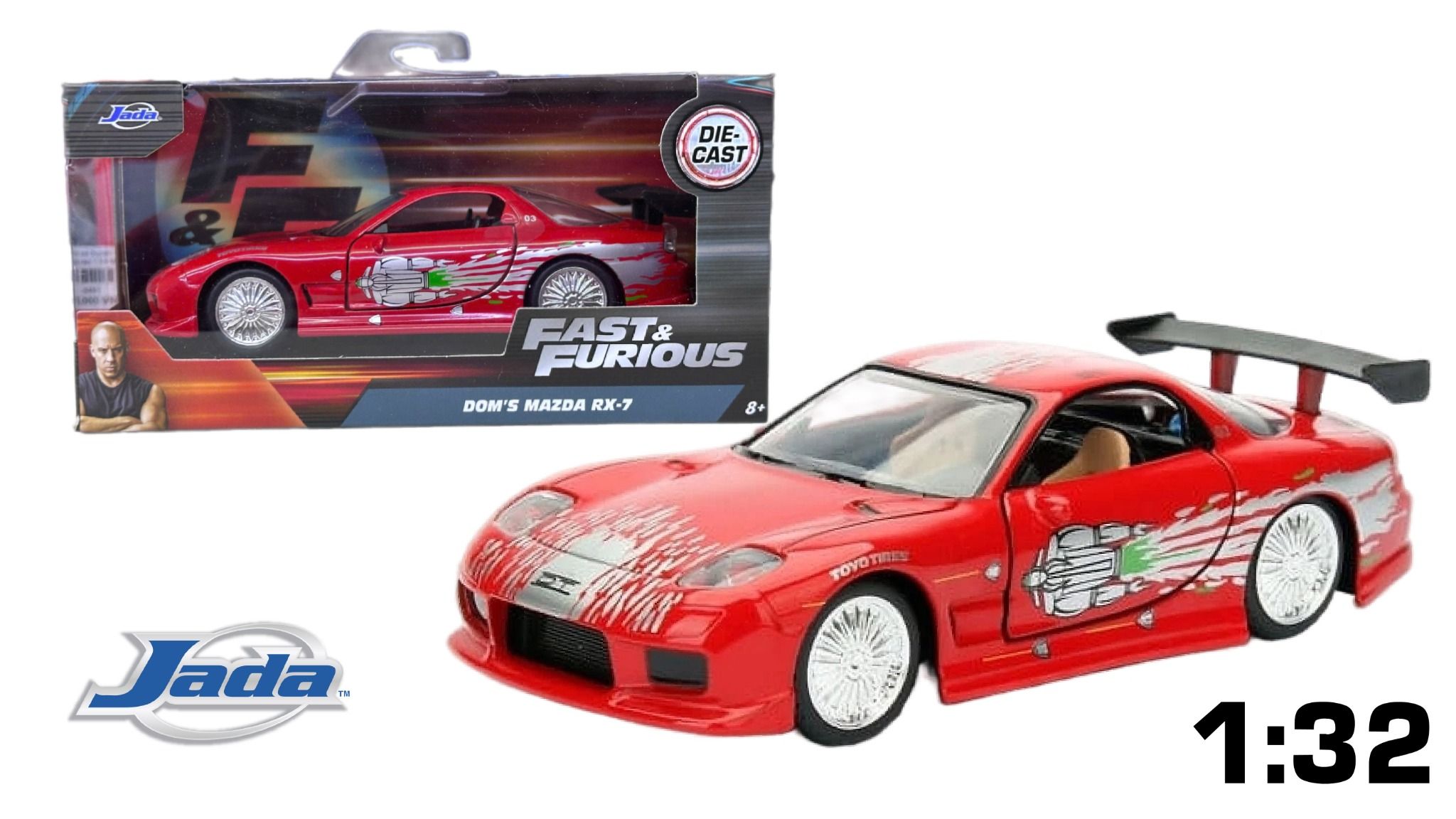  Mô hình xe Mazda RX7 red Dom's Fast & Furious tỉ lệ 1:32 Jada 24075 