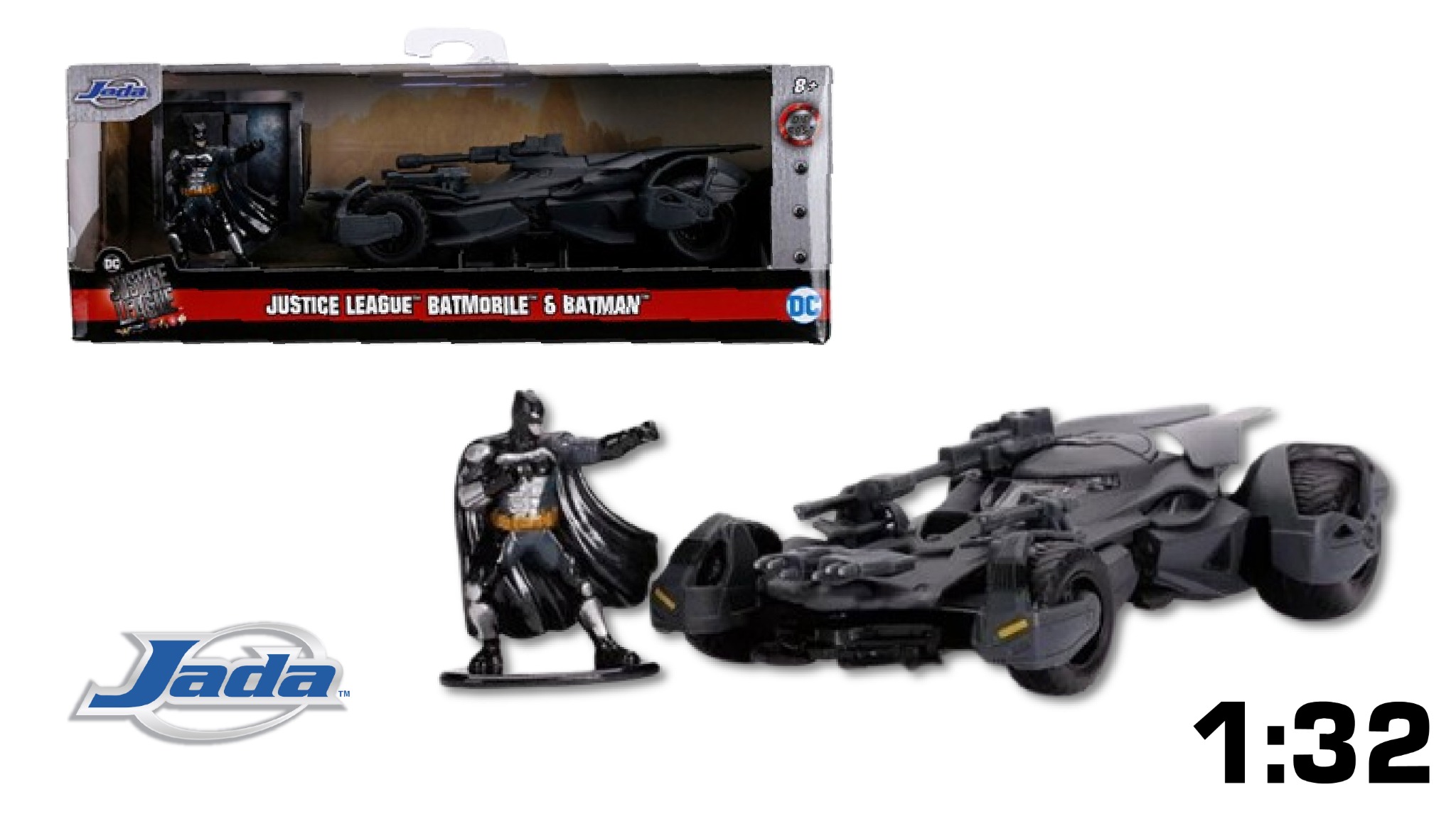  Mô hình xe Batman Justice League Batmobile & Batman Figure DC Comics tỉ lệ 1:32 Jada Toys 31706 
