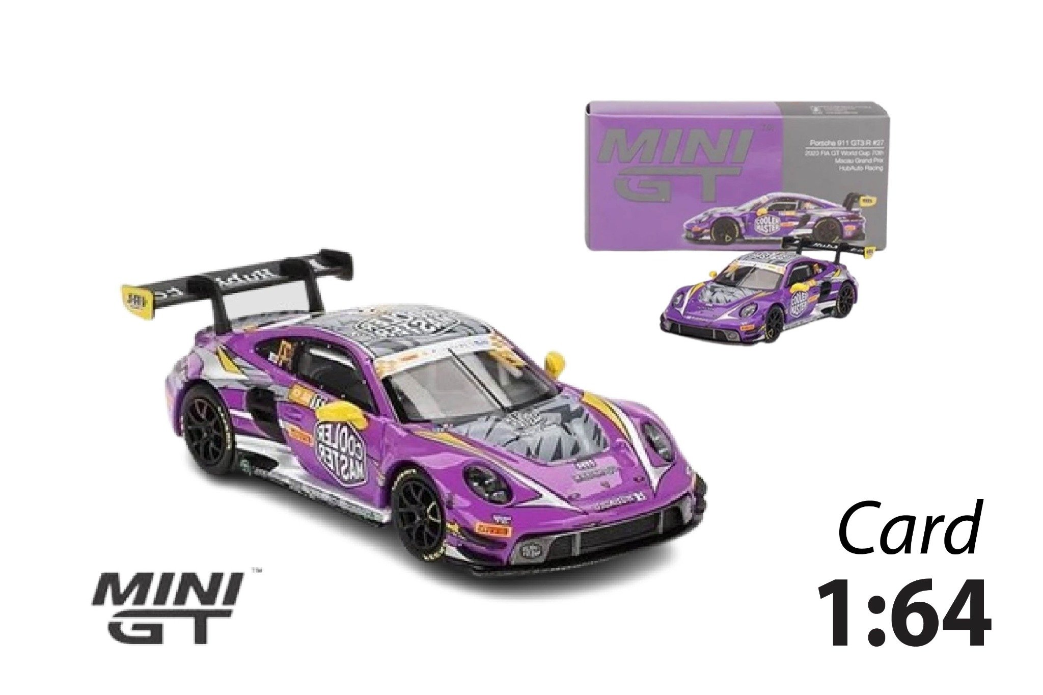  Mô hình xe Porsche 911 GT3 R #27 HubAuto Racing 2023 FIA GT World Cup 70th Macau Grand Prix bản card tỉ lệ 1:64 MiniGT MGT00793 