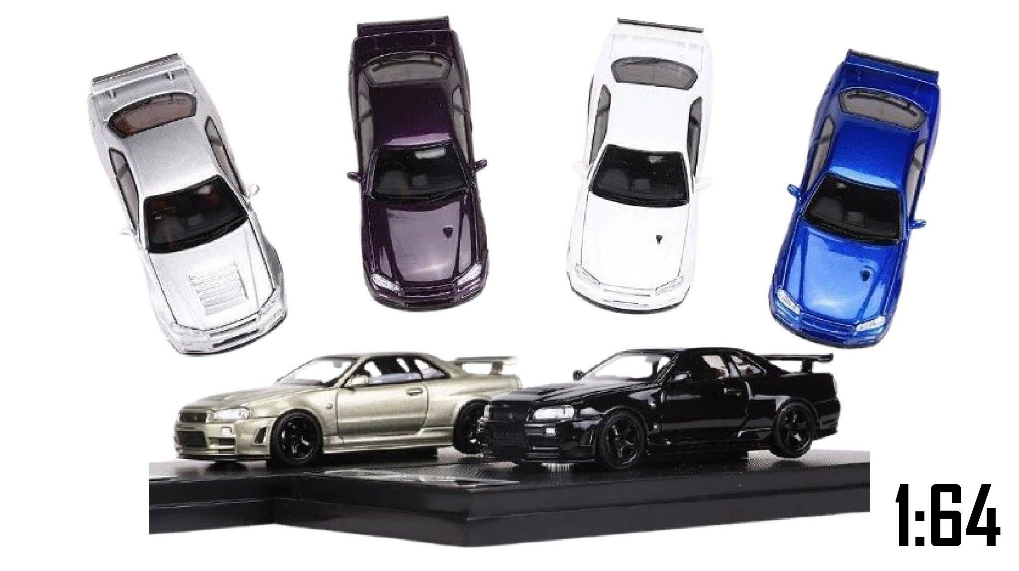 Mô hình xe Nissan Skyline GT-R R34 có hộp mica tỉ lệ 1:64 Motorhelix MH-R34-2 