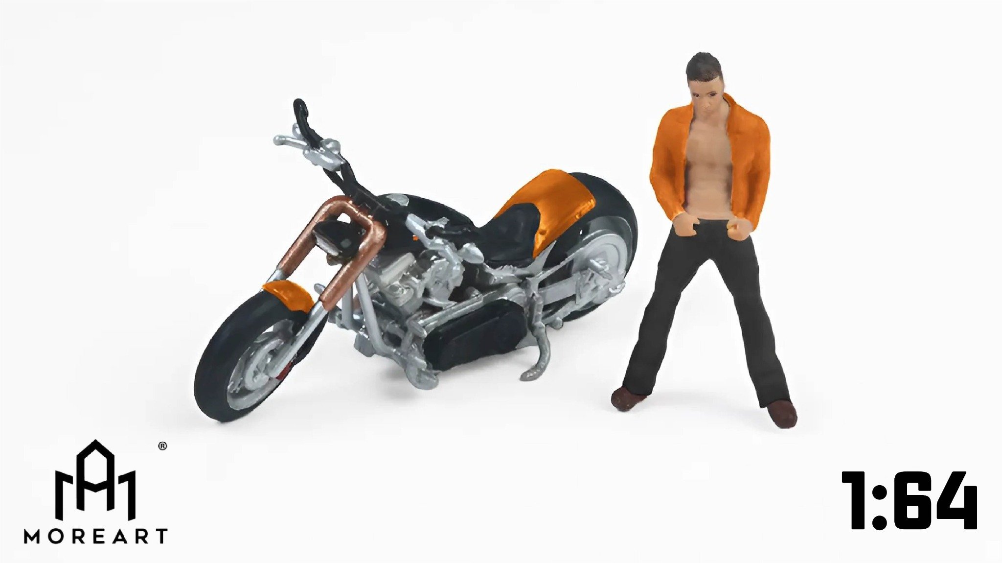  Mô hình nhân vật và mô tô Harley-Davidson Black and Orange Motorcycle Doll tỉ lệ 1:64 More Art MO222127 