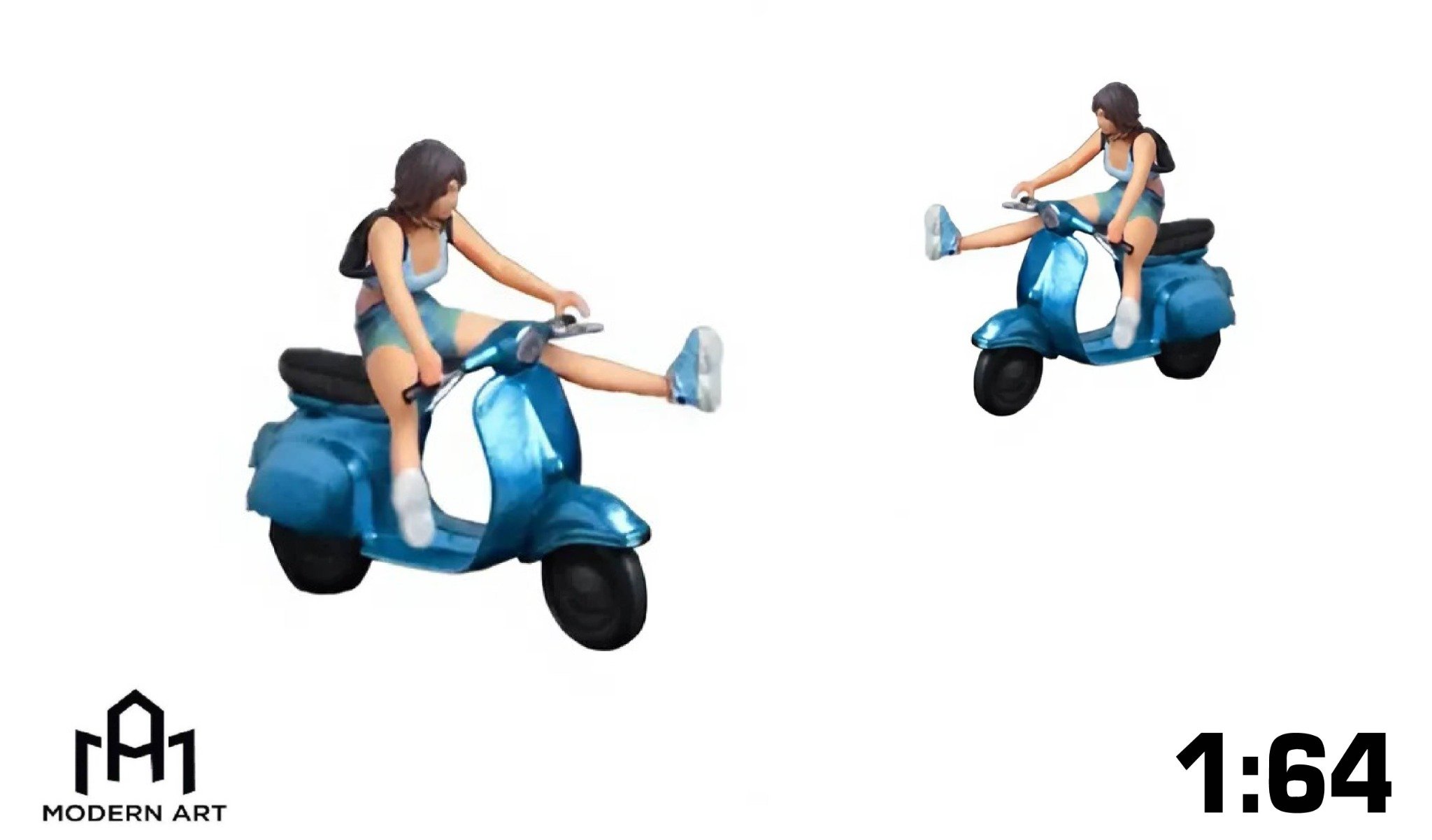  Mô hình nhân vật figure kèm xe mô tô Blue scooter tỉ lệ 1:64 MoreArt MO222151 