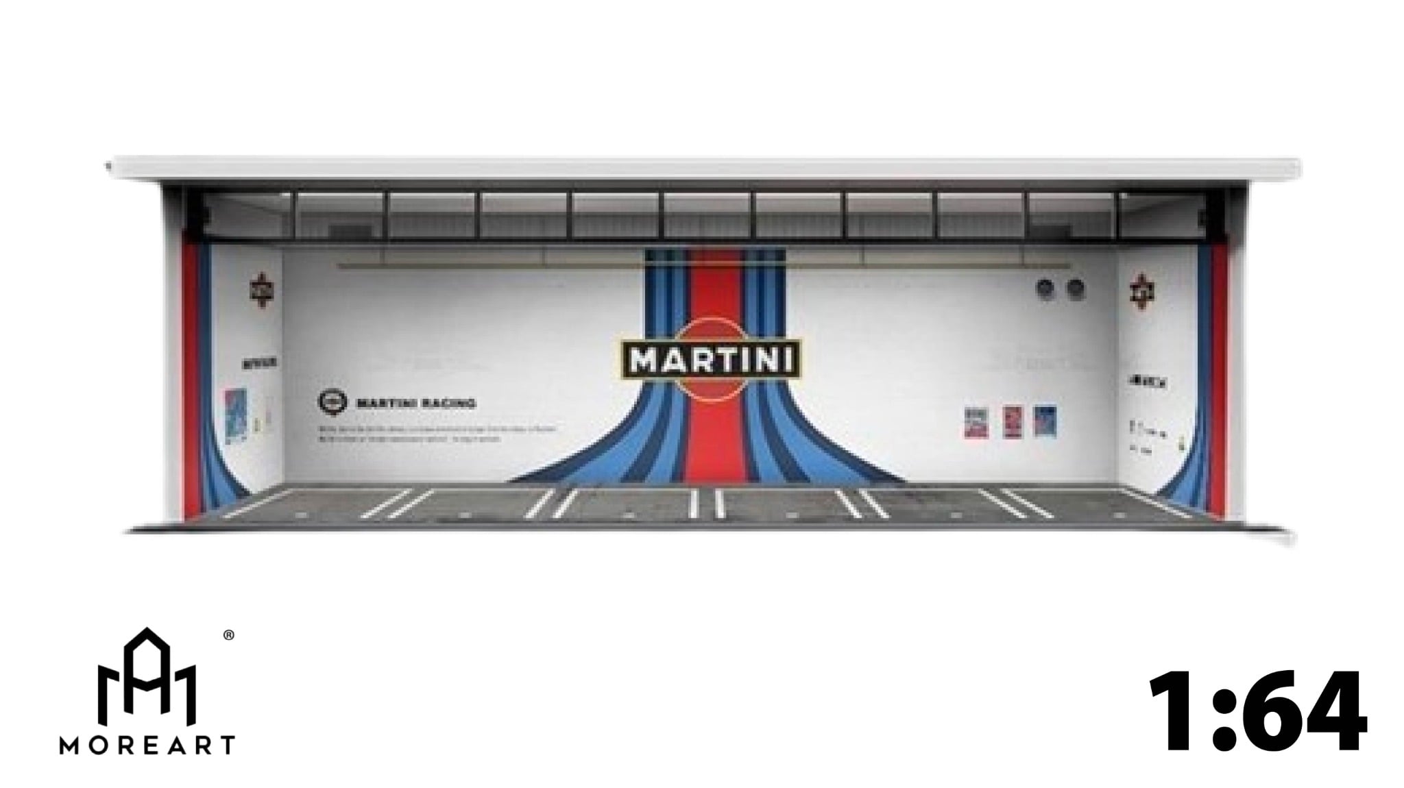 Hộp trưng bày mica mô phỏng bãi đỗ xe MARTINI kích thước 30x13.3x10cm tỉ lệ 1:64 MoreArt MO914013 