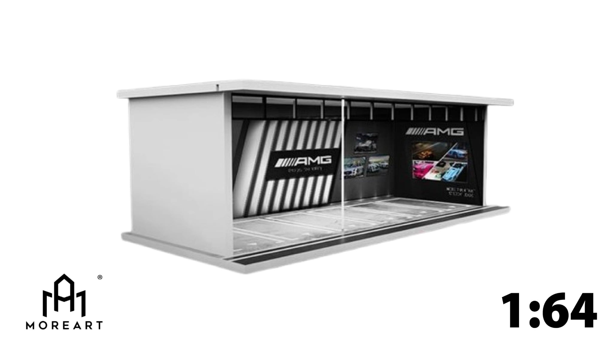  Hộp trưng bày mica mô phỏng bãi đỗ xe MERCEDES-BENZ kích thước 30x13.3x10cm tỉ lệ 1:64 MoreArt MO914029 