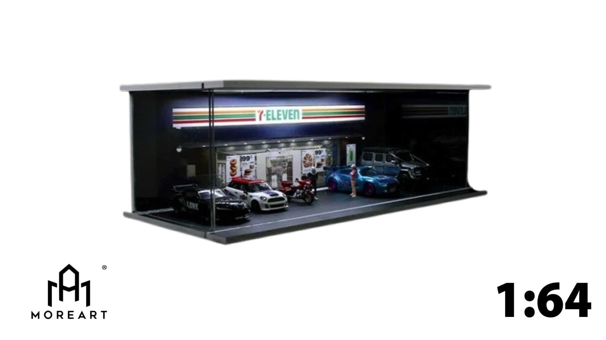  Hộp trưng bày mica mô phỏng cửa hàng tiện lợi 7 eleven kích thước 30x13.3x10cm tỉ lệ 1:64 MoreArt MO914202 