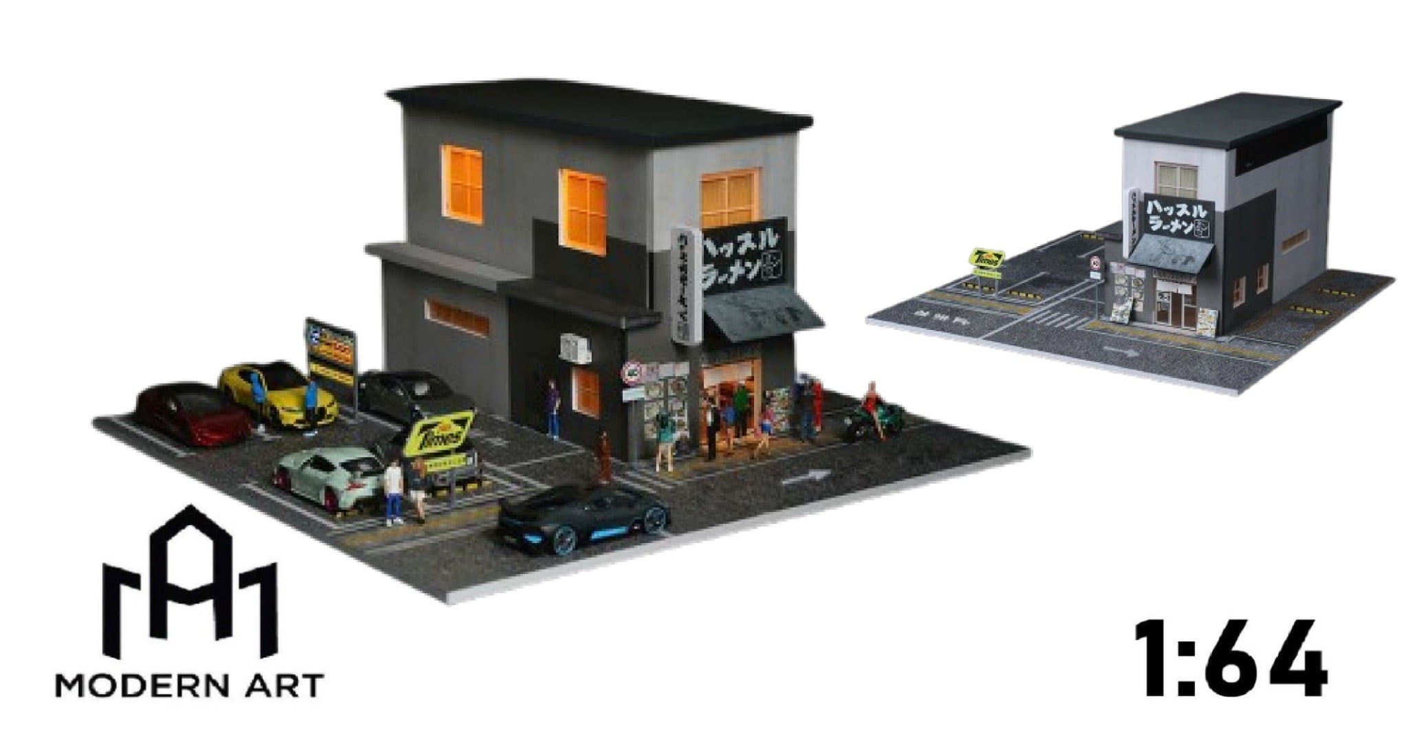  Hộp trưng bày mô hình nhà + bãi đỗ xe + phụ kiện + đèn tỉ lệ 1:64 MoreArt MO936404 