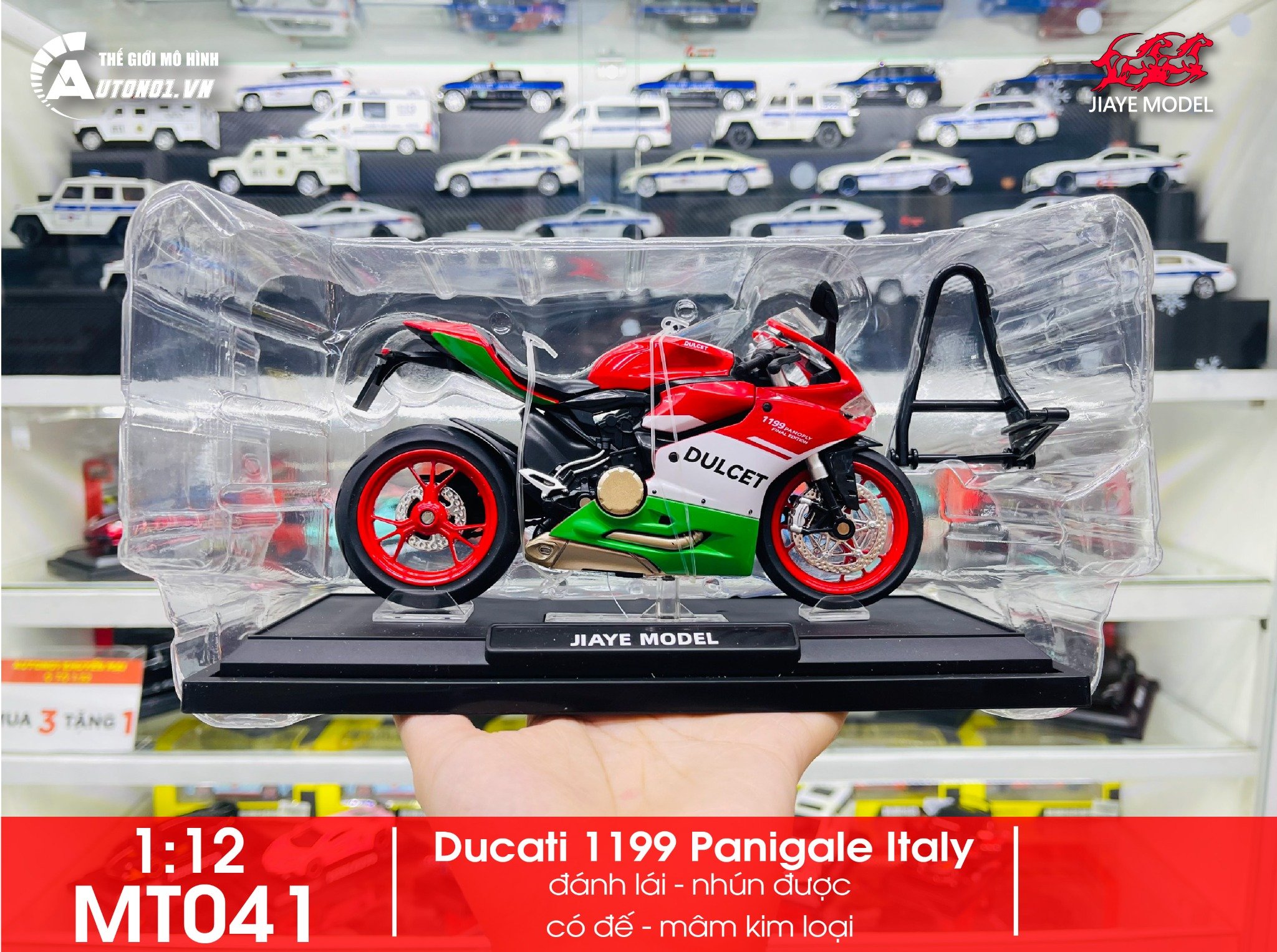  Mô hình xe Ducati 1199 panigale italy có đế có ben nâng 1:12 Jiaye Model MT041 