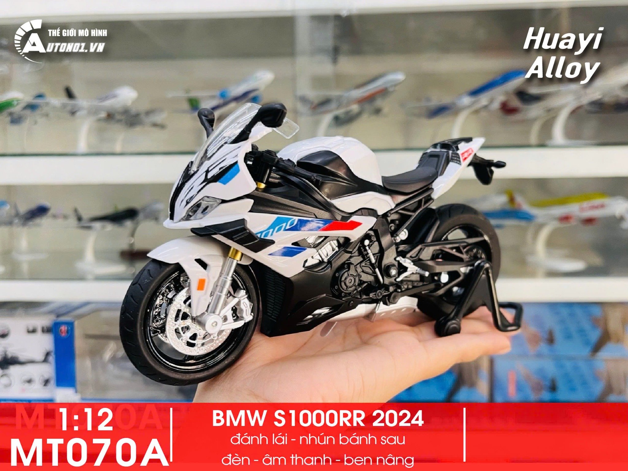  Mô hình xe BMW S1000RR 2024 có cánh gió tỉ lệ 1:12 Huayi Alloy MT070 