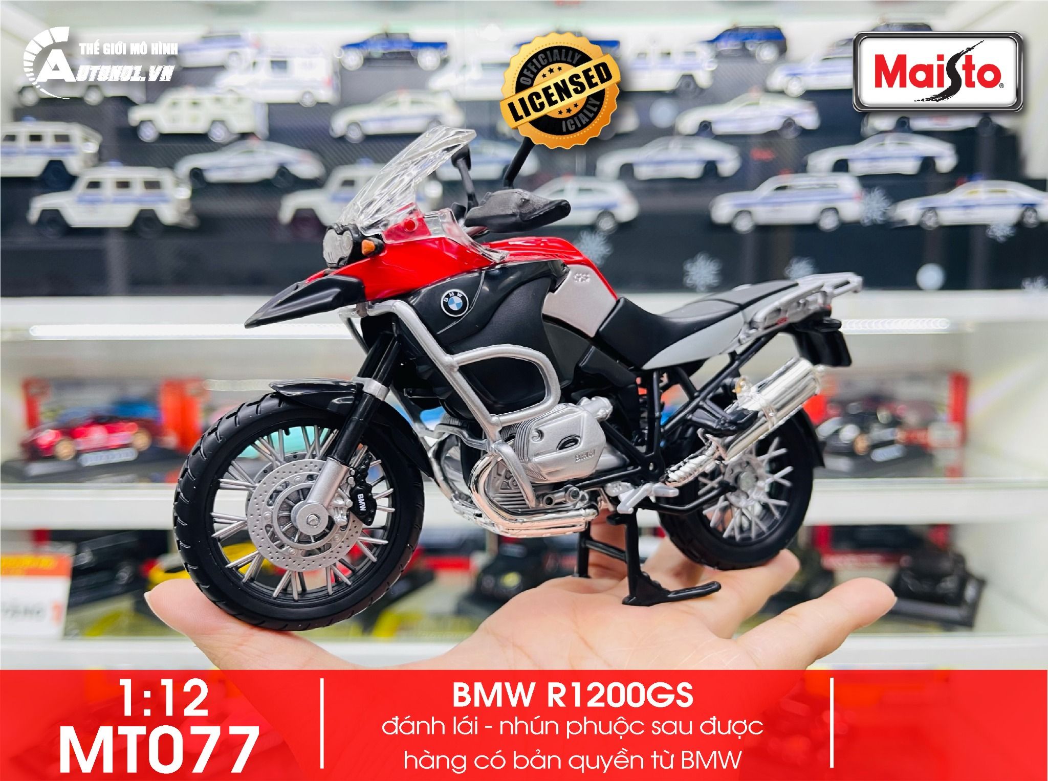  Mô hình xe Bmw R1200GS red black tỉ lệ 1:12 Maisto MT077 