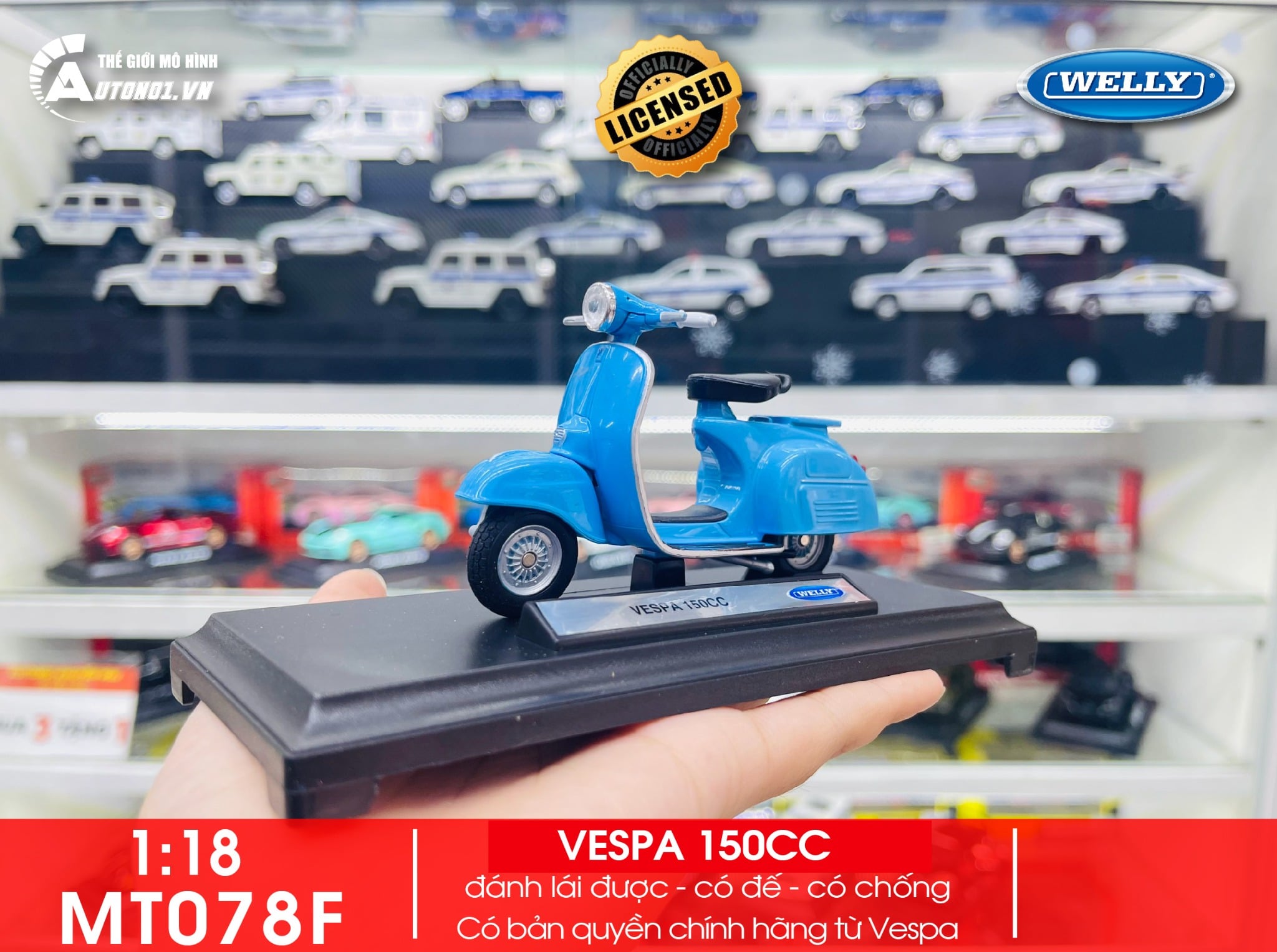  Mô hình xe Vespa 150cc 1970 Baby Blue 1:18 Welly MT078F 