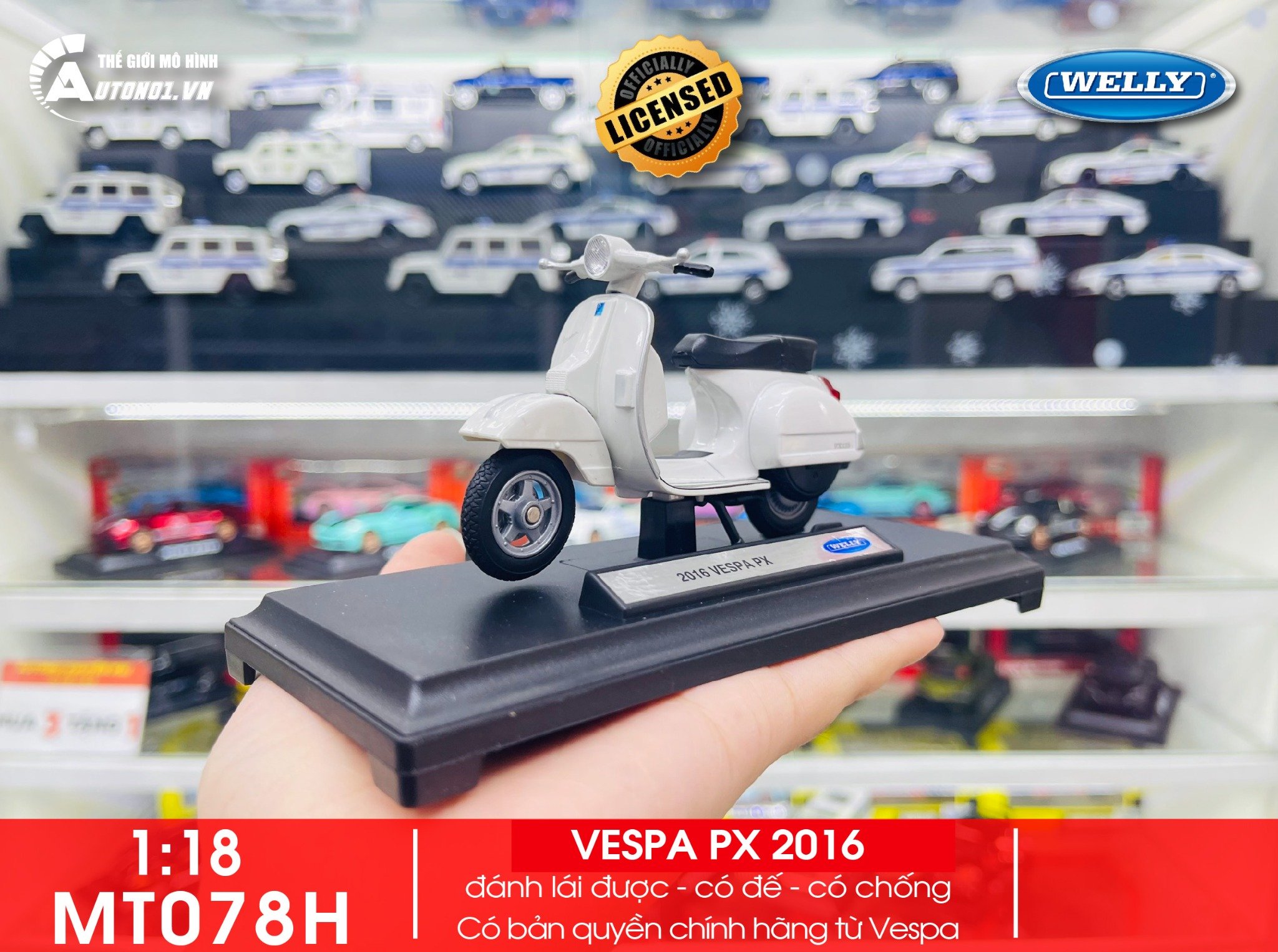  Mô hình xe Vespa px 2016 white 1:18 Welly MT078H 