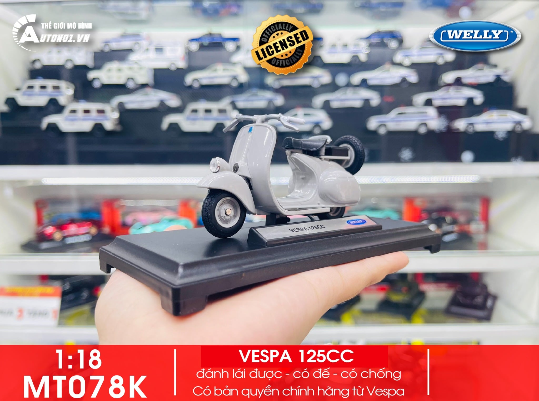  Mô hình xe Vespa 125cc 1953 grey 1:18 Welly MT078K 