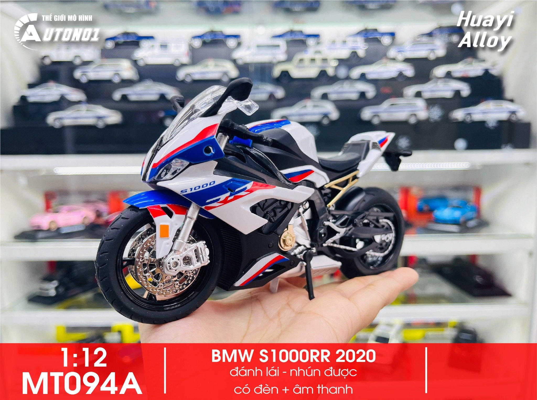  Mô hình xe Bmw s1000rr 2020 tỉ lệ 1:12 Huayi Alloy MT094 